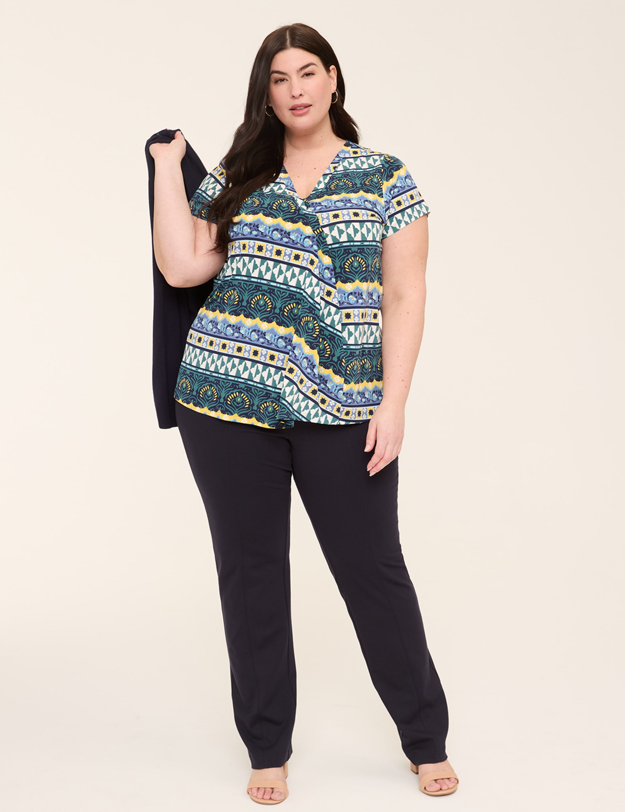 Cap-Sleeve Pleat-Front Top
