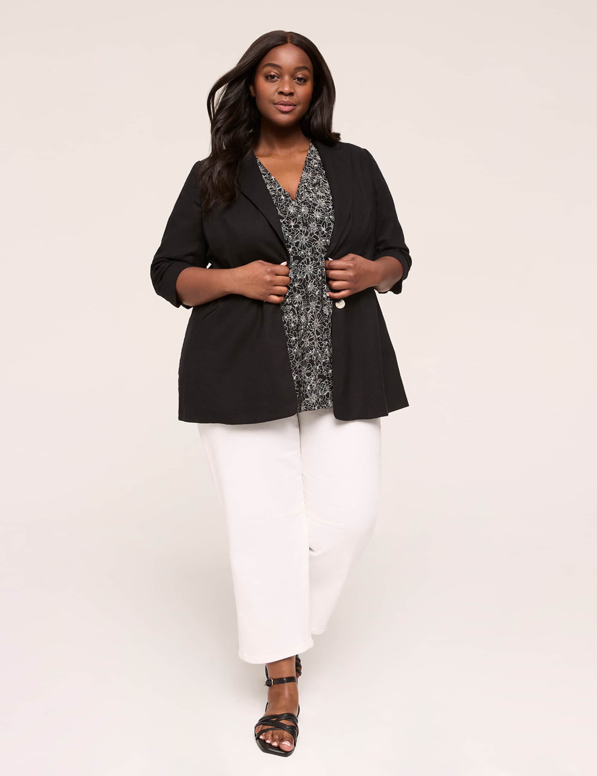 Cap-Sleeve Pleat-Front Top