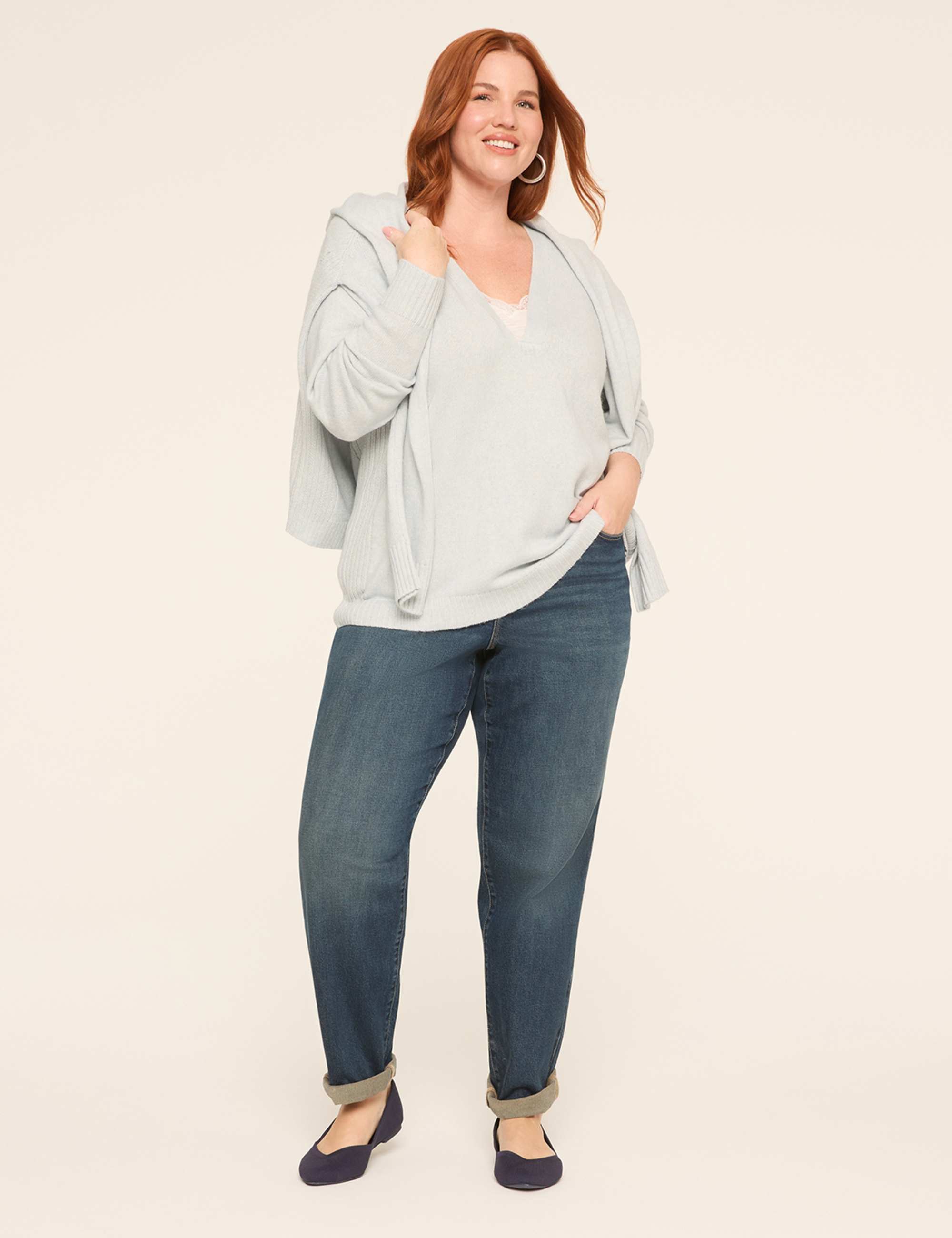 Layered Lace V-Neck Pullover Sweater