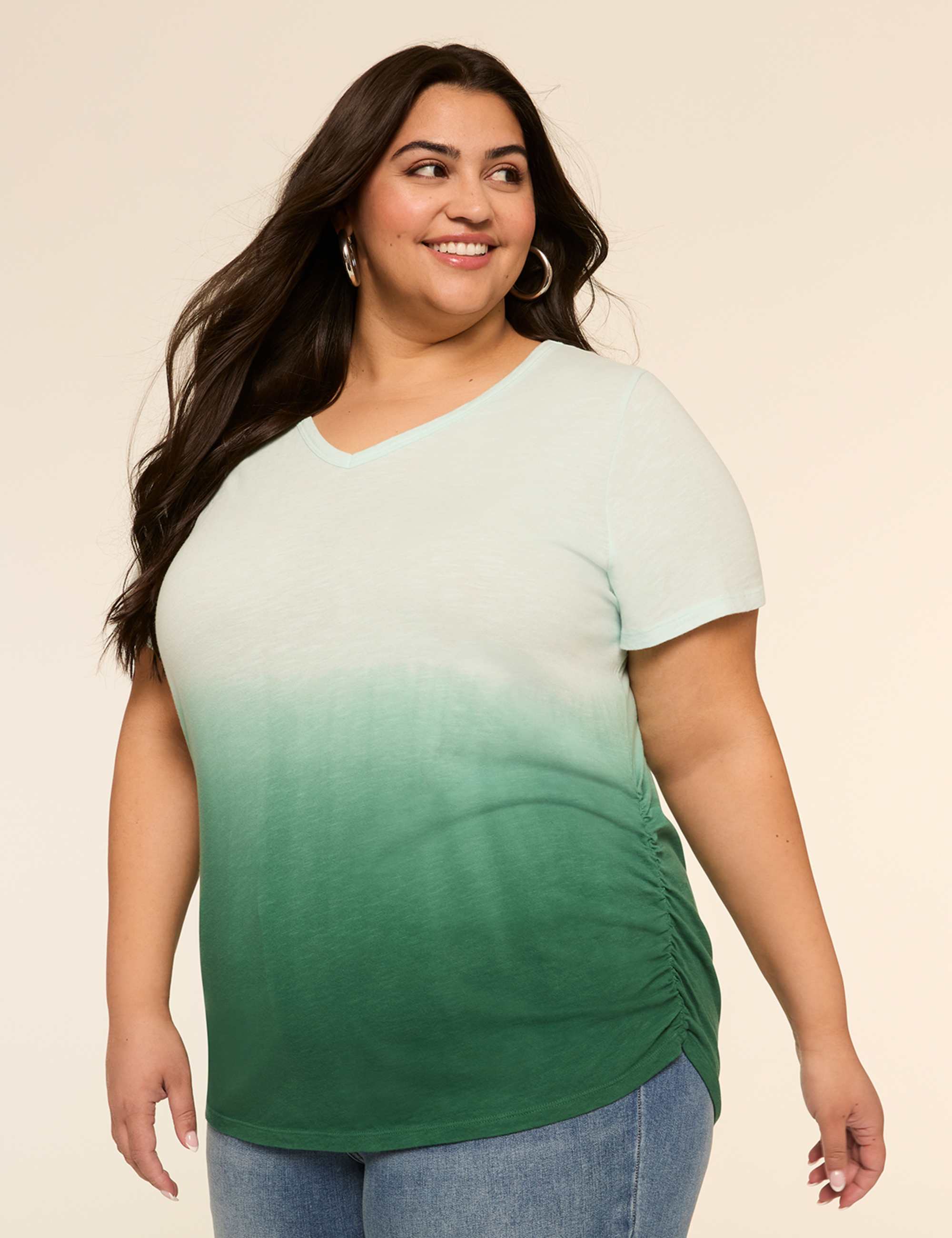 Short-Sleeve V-Neck Side-Ruched Tee