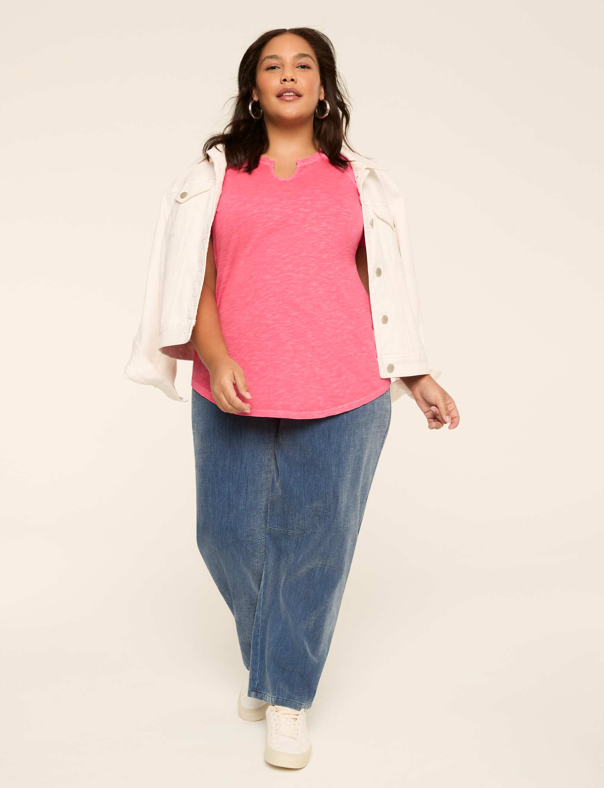 Short-Sleeve Notch-Neck Top