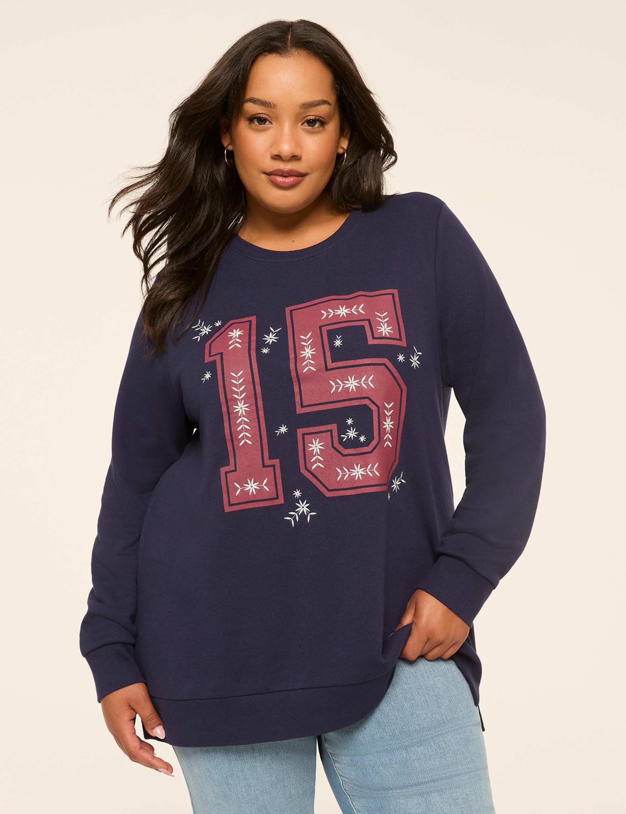 Embroidered Number 15 Graphic Sweatshirt