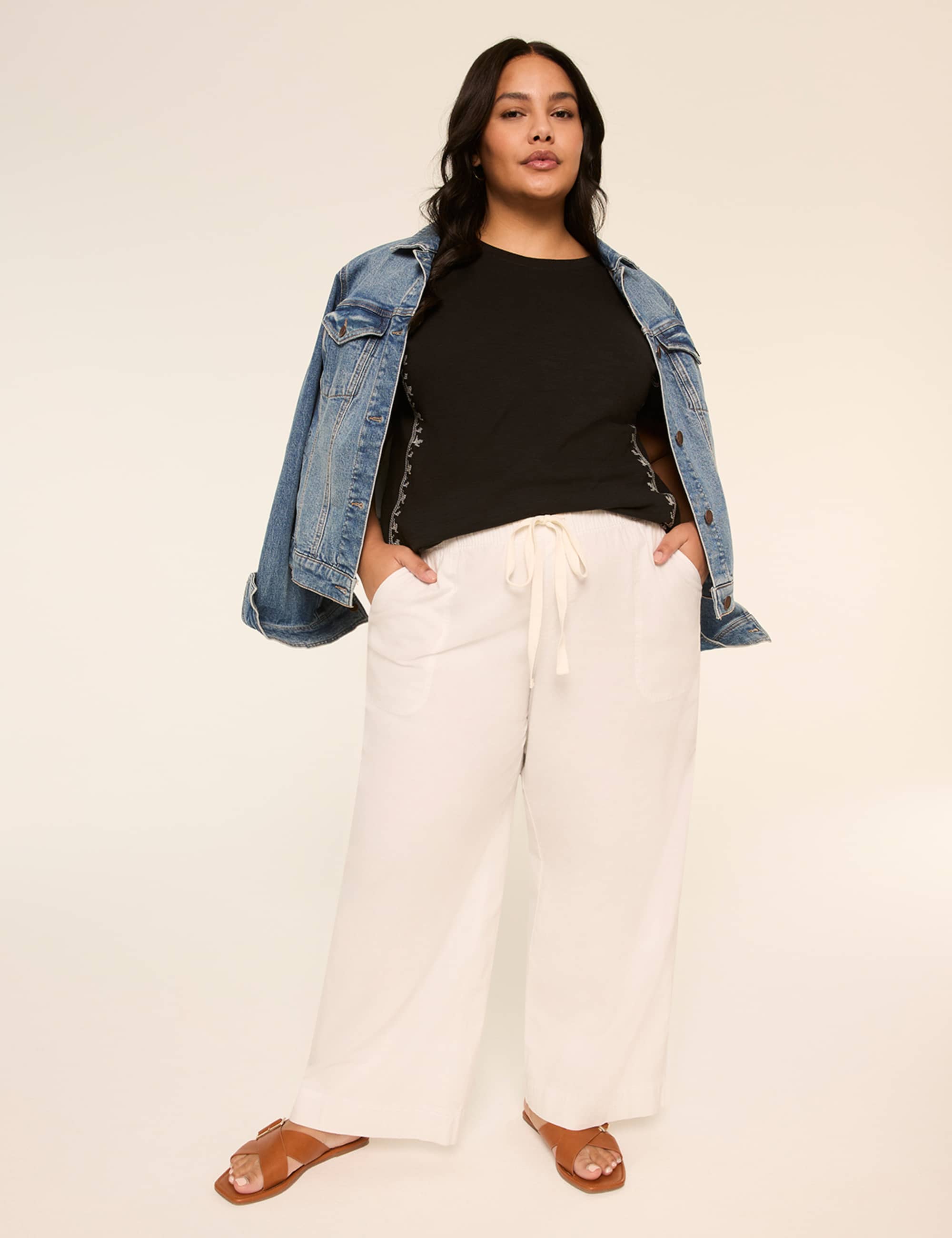 Embroidered Dolman-Sleeve Crew-Neck Top