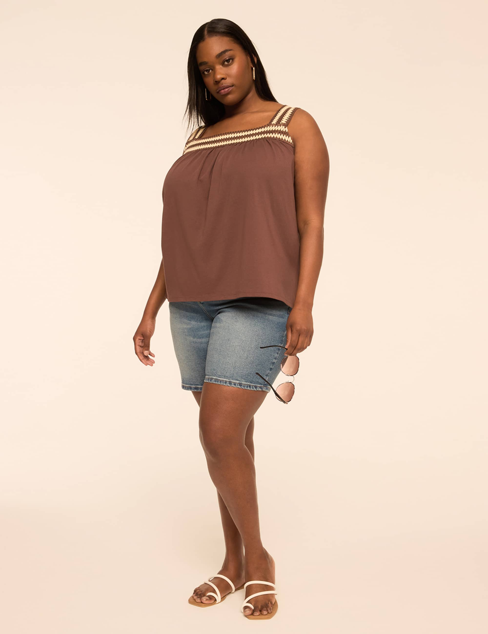 Square-Neck Crochet-Trim Tank