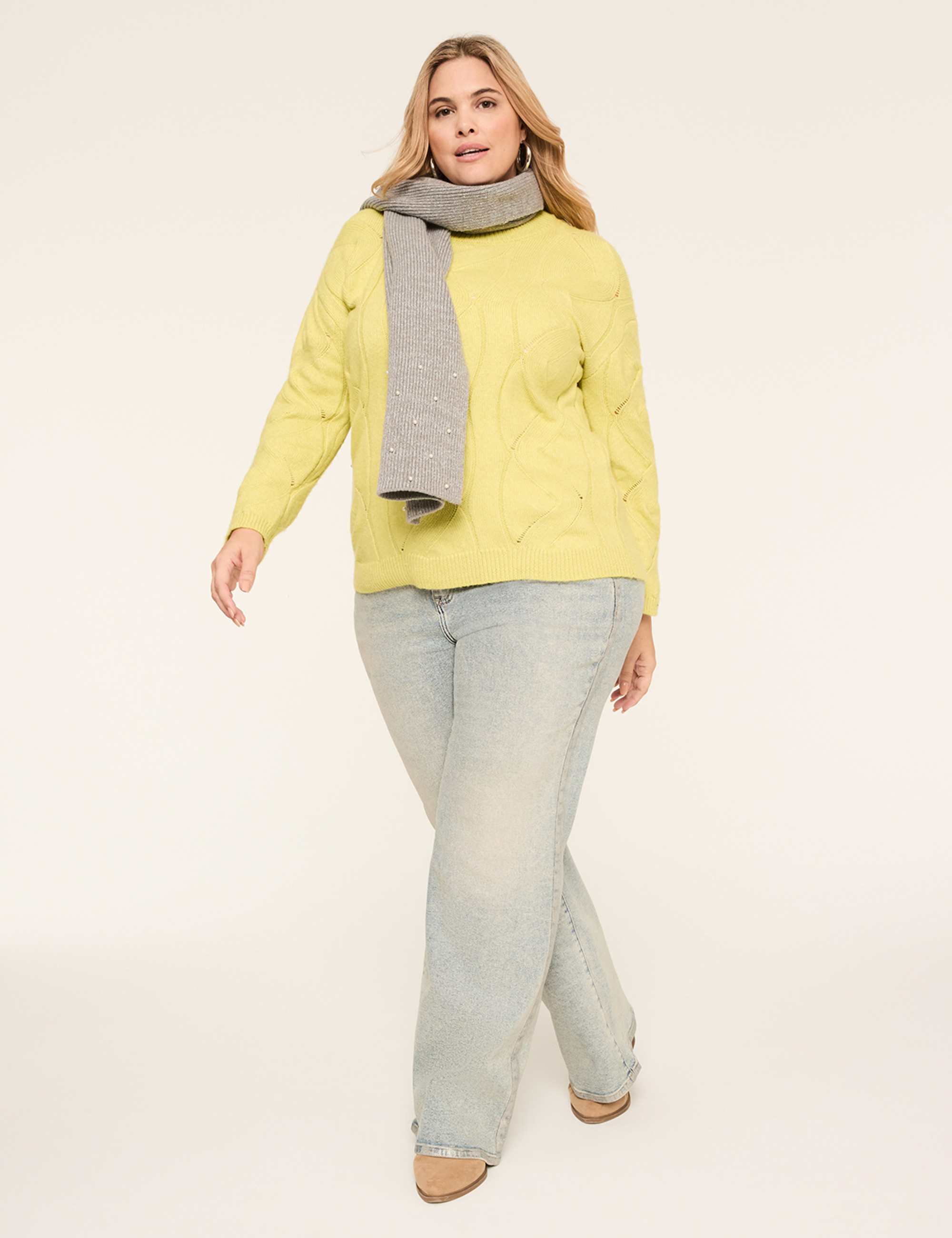 Relaxed Pointelle-Stitch Pullover Sweater