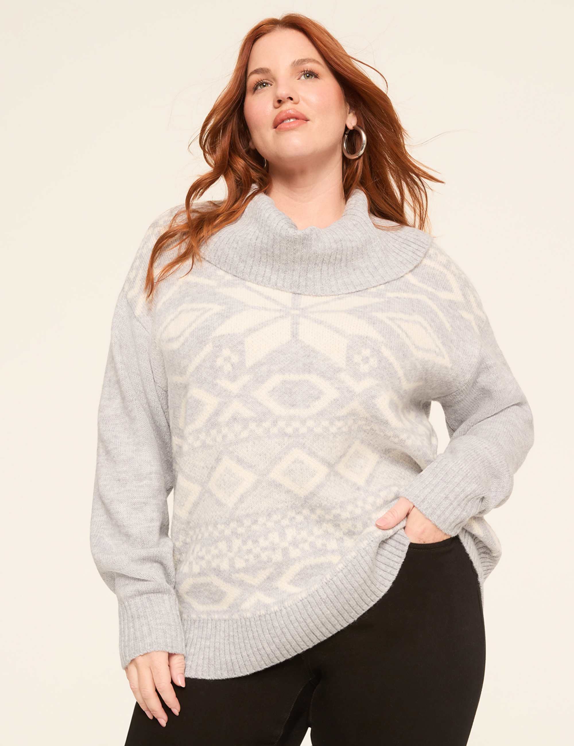 Fair Isle Cowl-Neck Sweater
