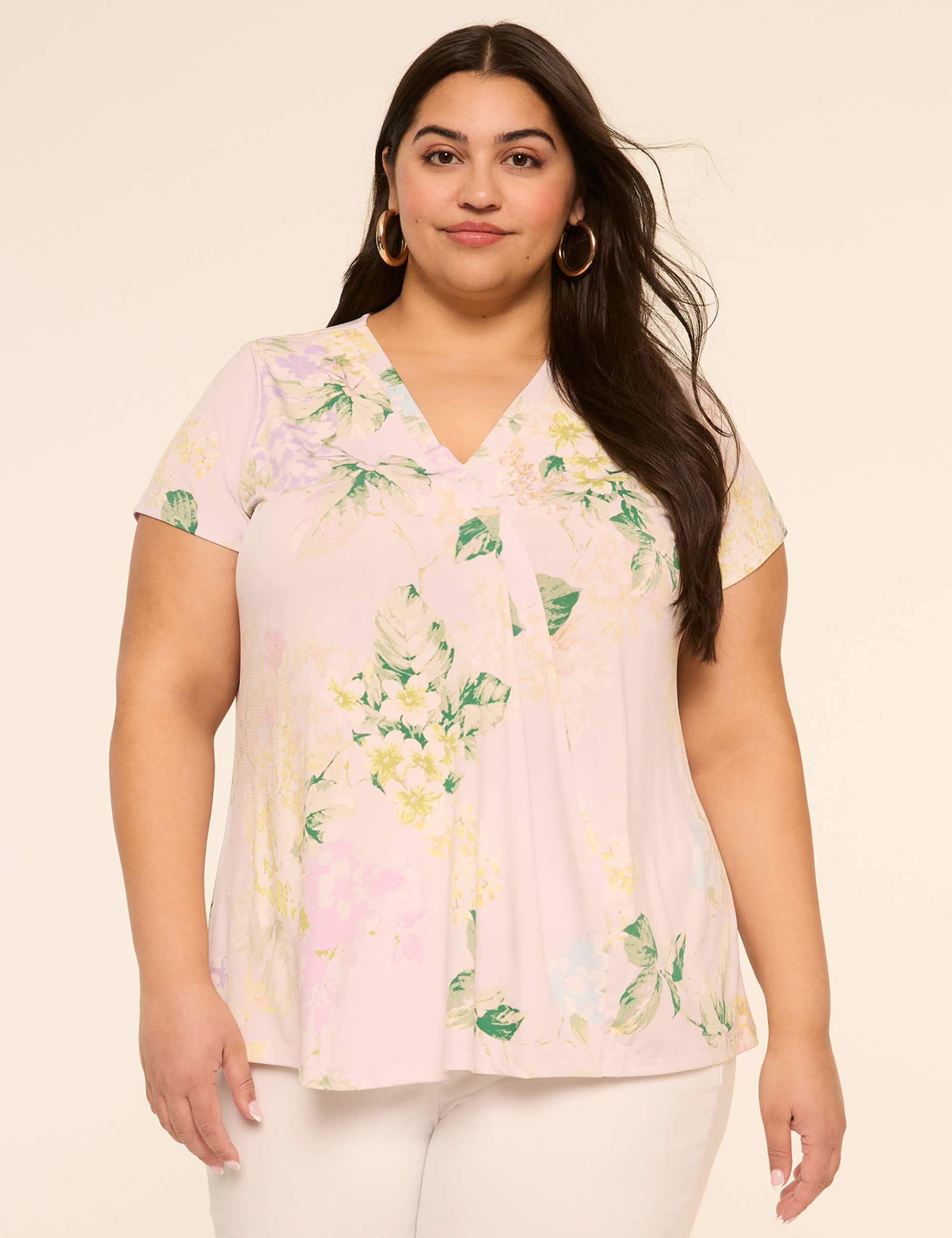 Swing Cap-Sleeve Pleat-Front Top