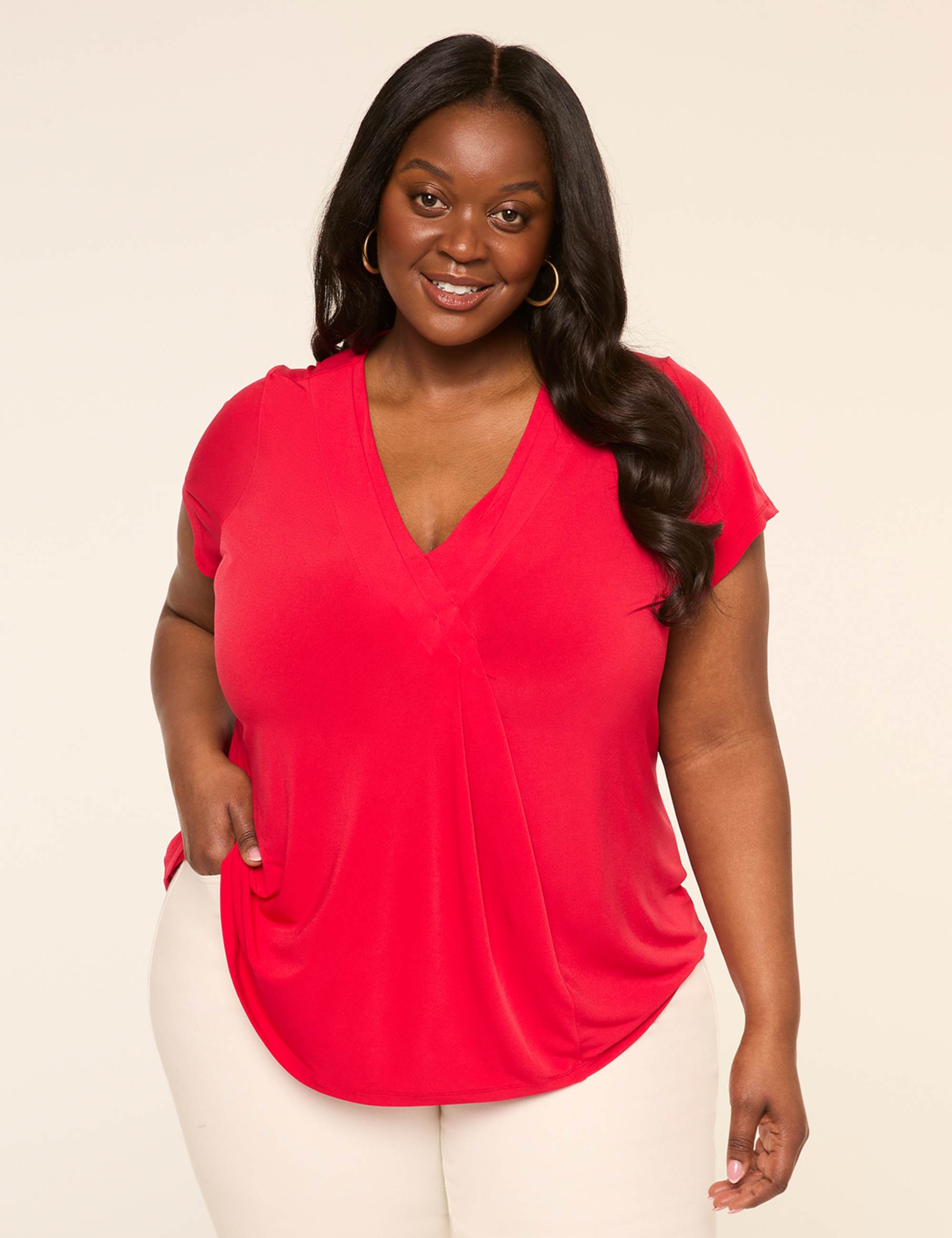 Swing Cap-Sleeve Pleat-Front Top