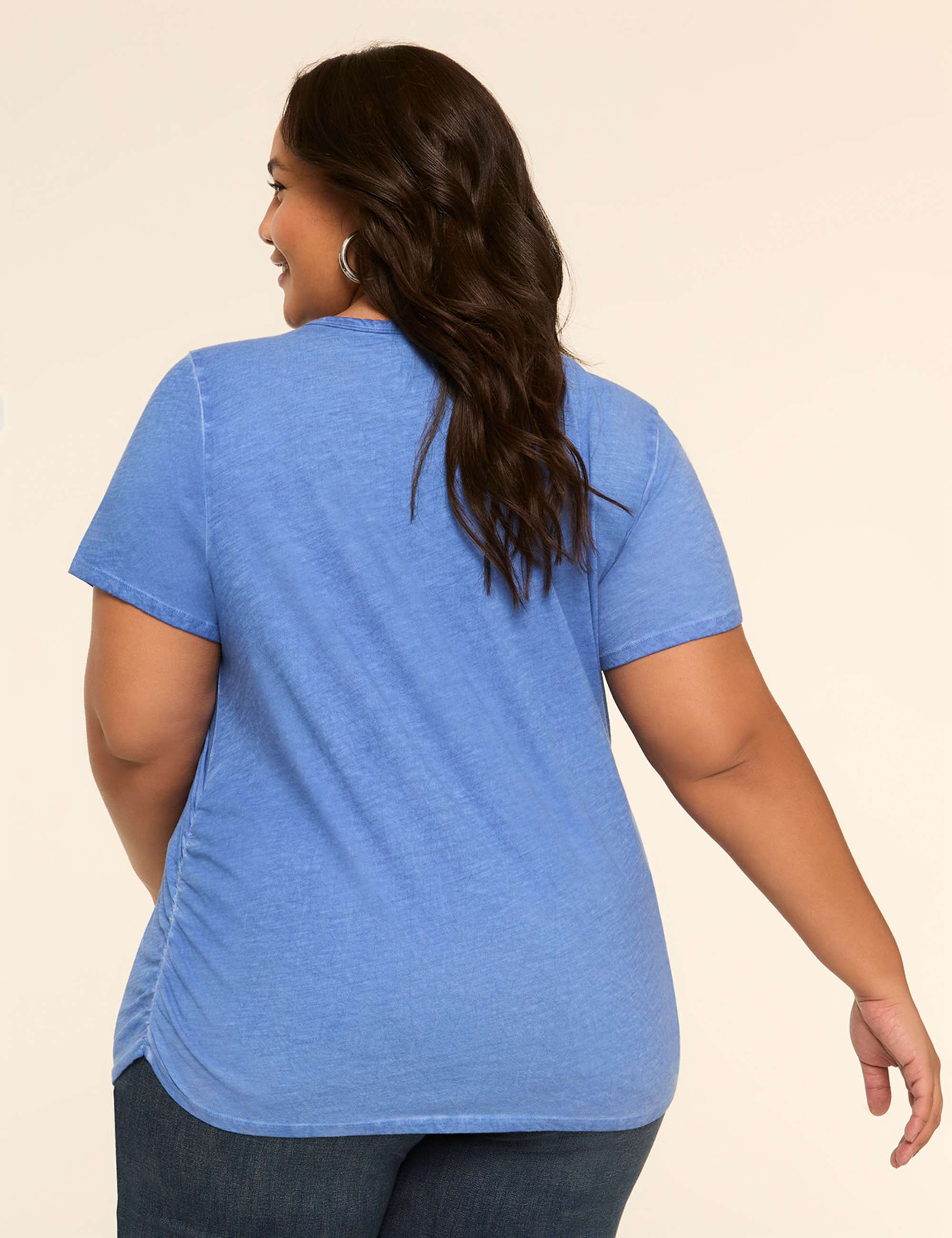 Short-Sleeve V-Neck Side-Ruched Tee