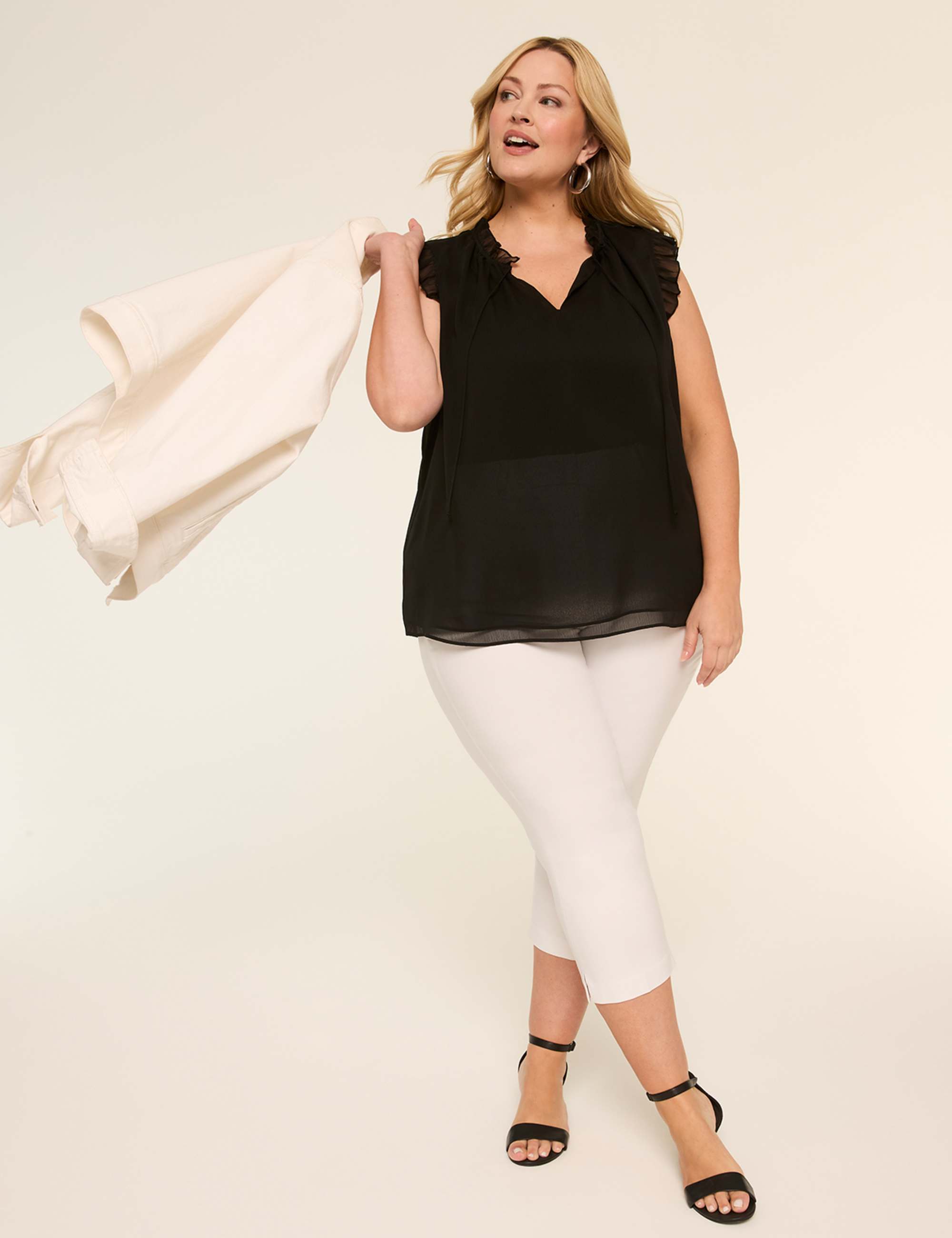 Sleeveless Split-Neck Popover Top