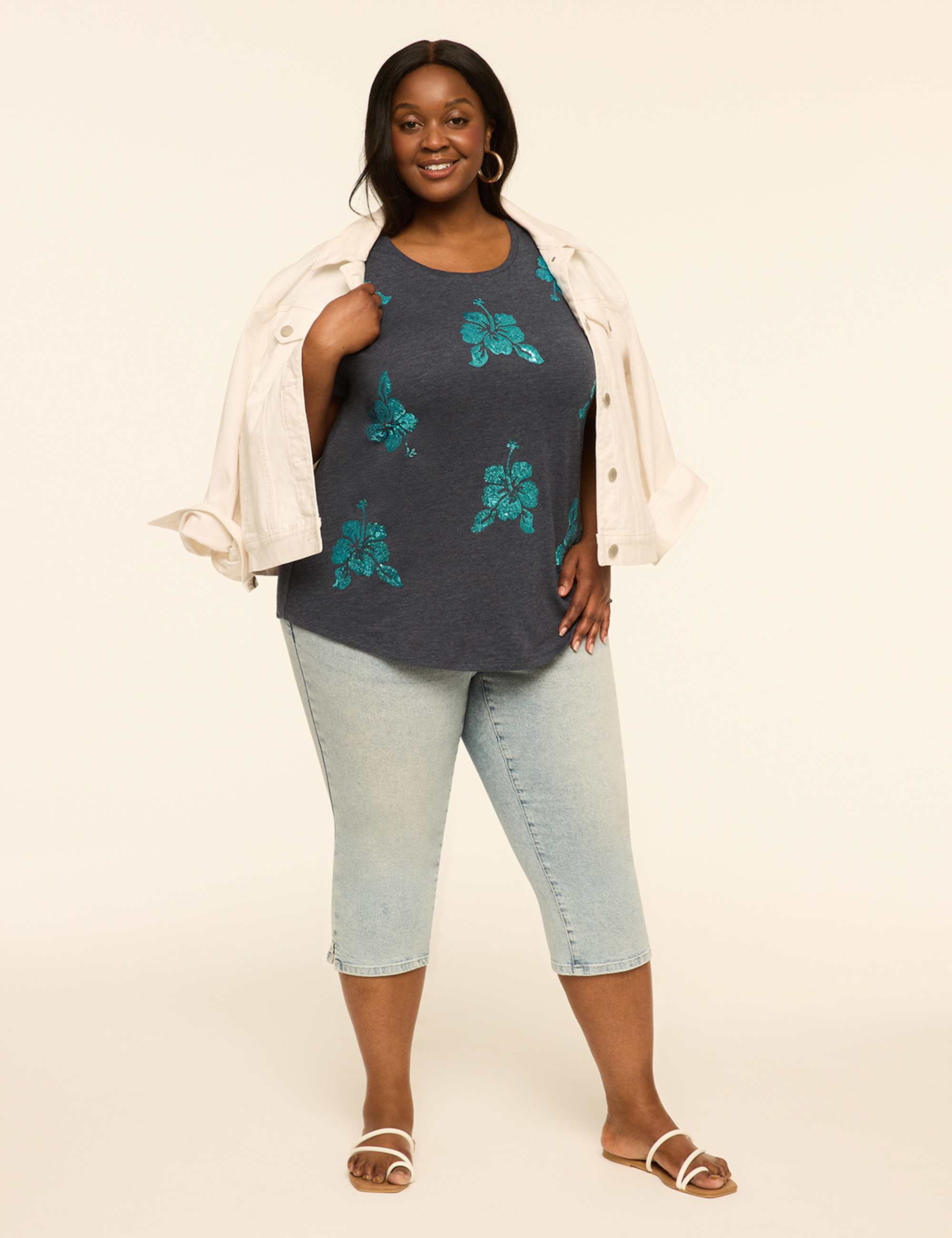 Sequin Tropical Flowers Graphic Tee