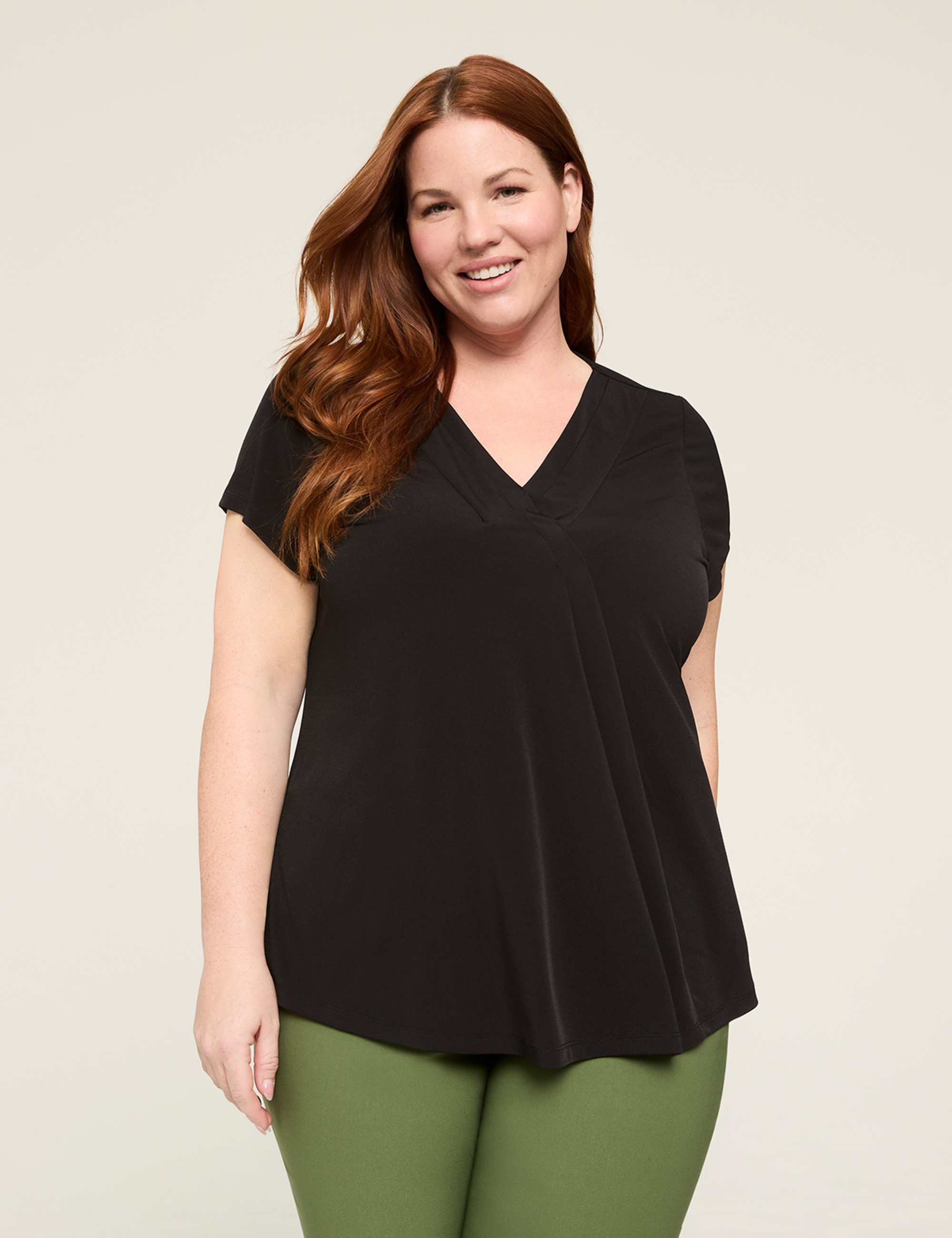 Cap-Sleeve Pleat-Front Top