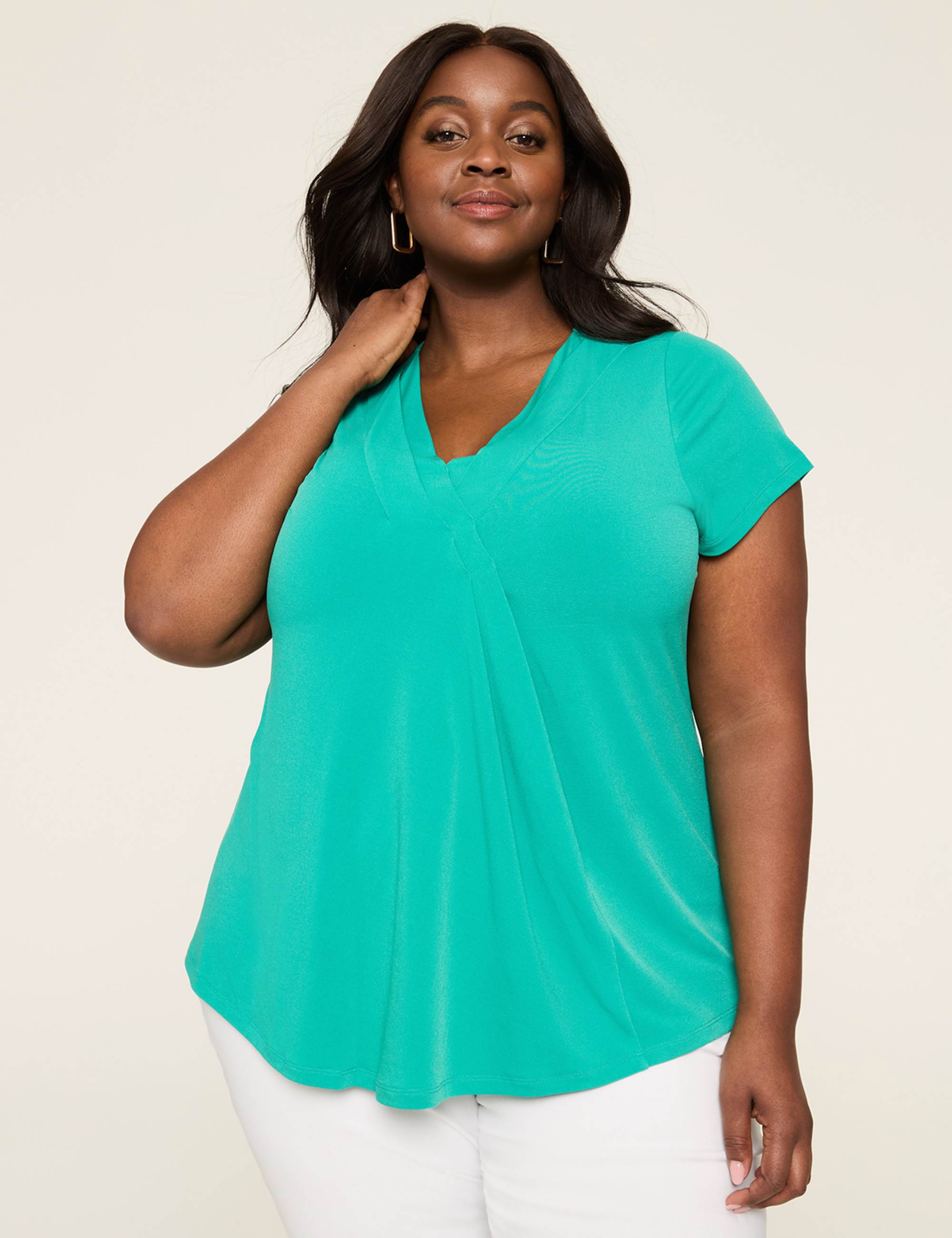 Cap-Sleeve Pleat-Front Top