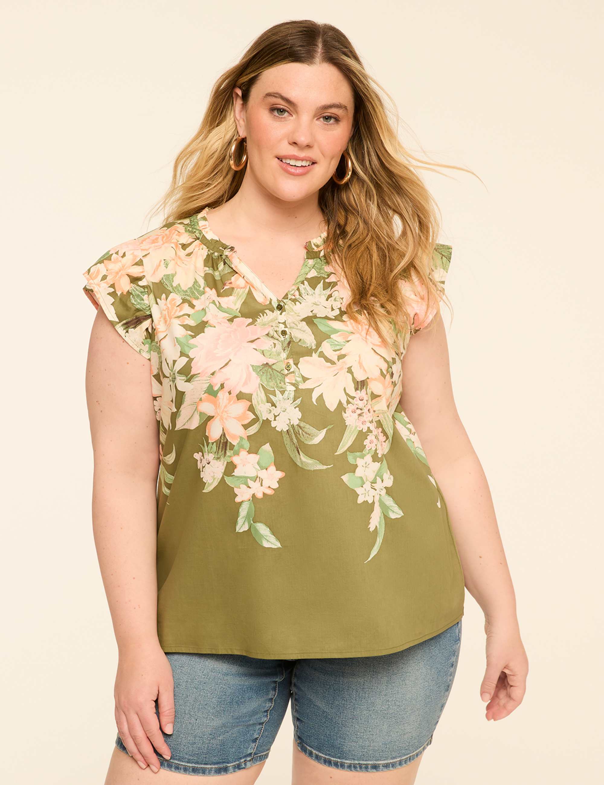 Flutter-Sleeve Button-Front Top