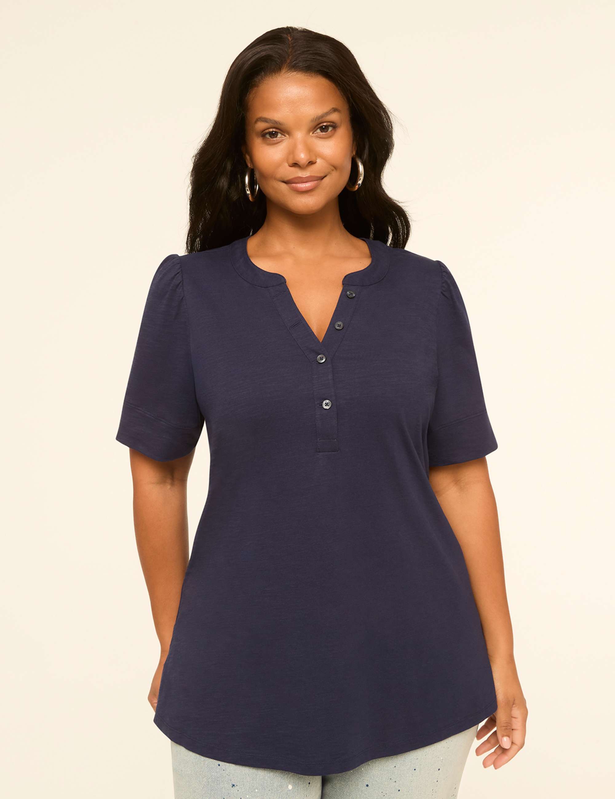 Puff-Sleeve Henley Tee