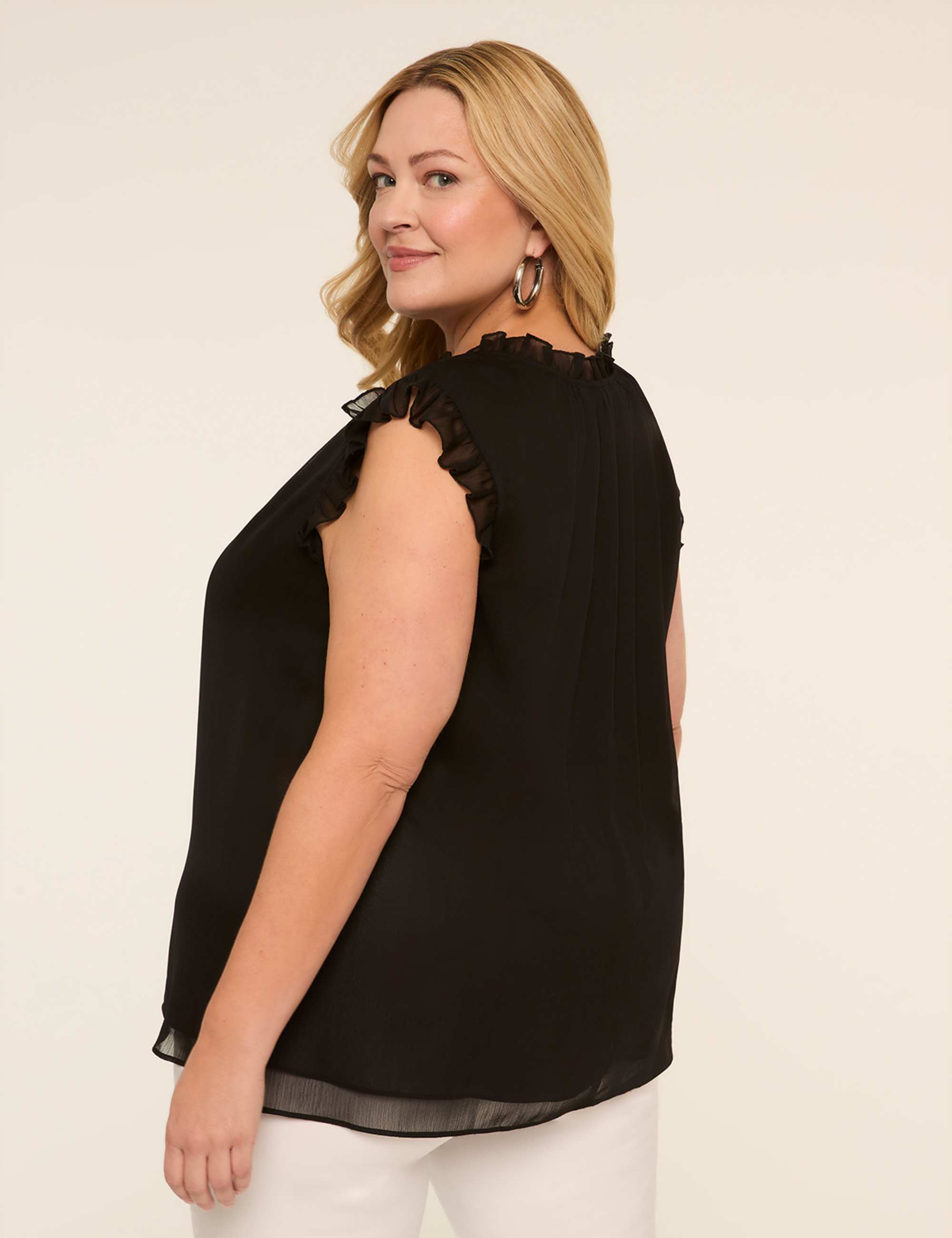 Sleeveless Split-Neck Popover Top