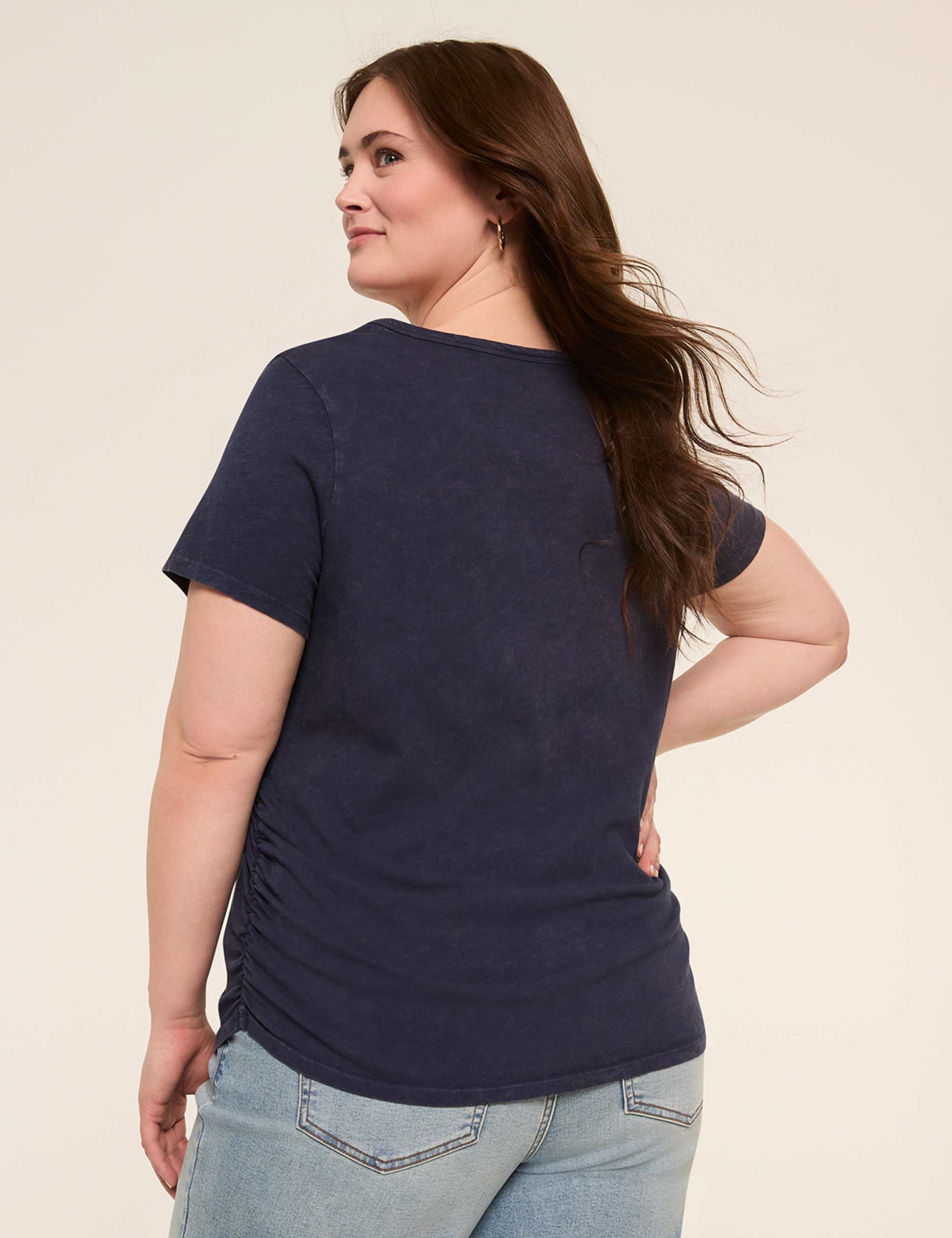 Short-Sleeve V-Neck Side-Ruched Tee