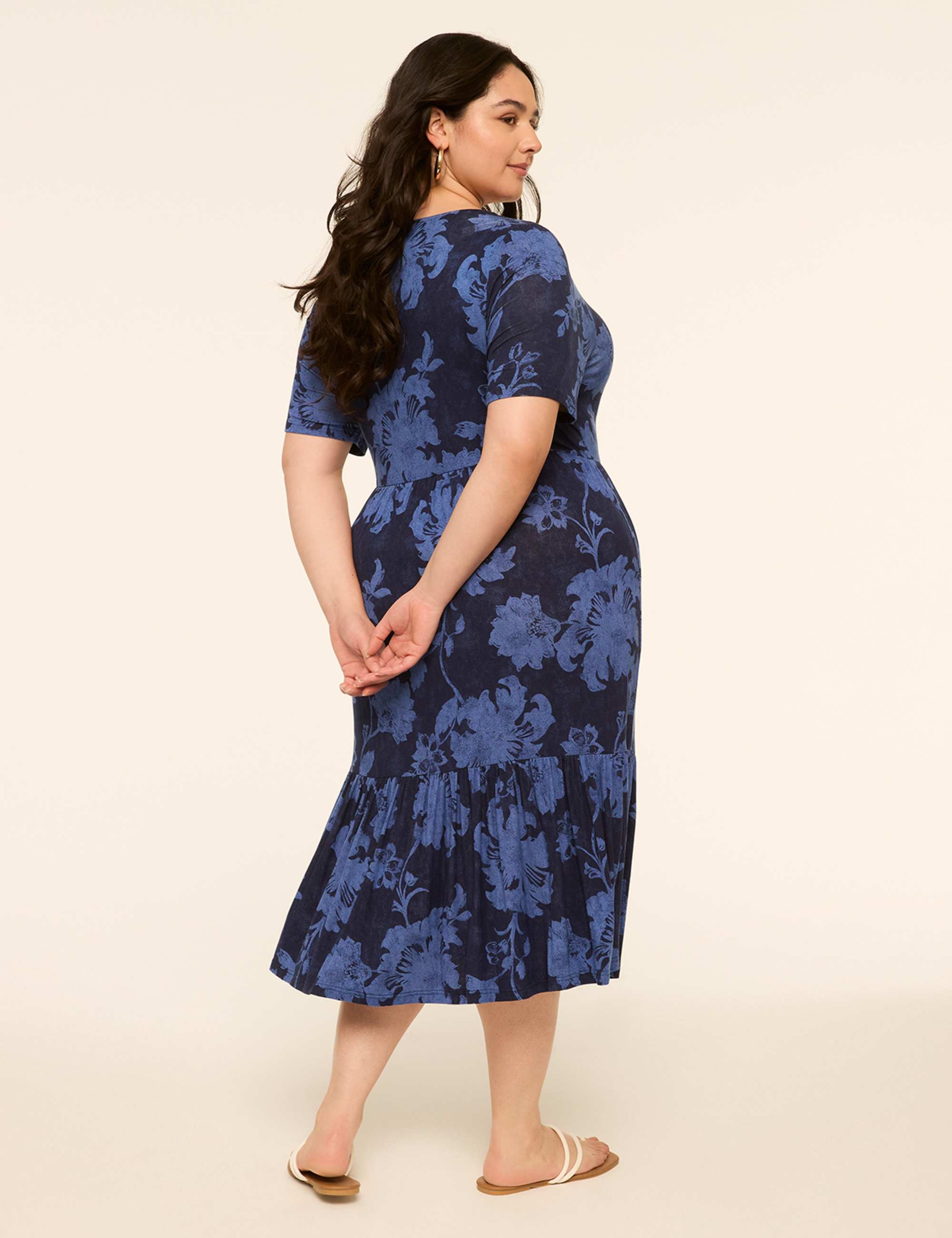 Short-Sleeve V-Neck Midi Dress