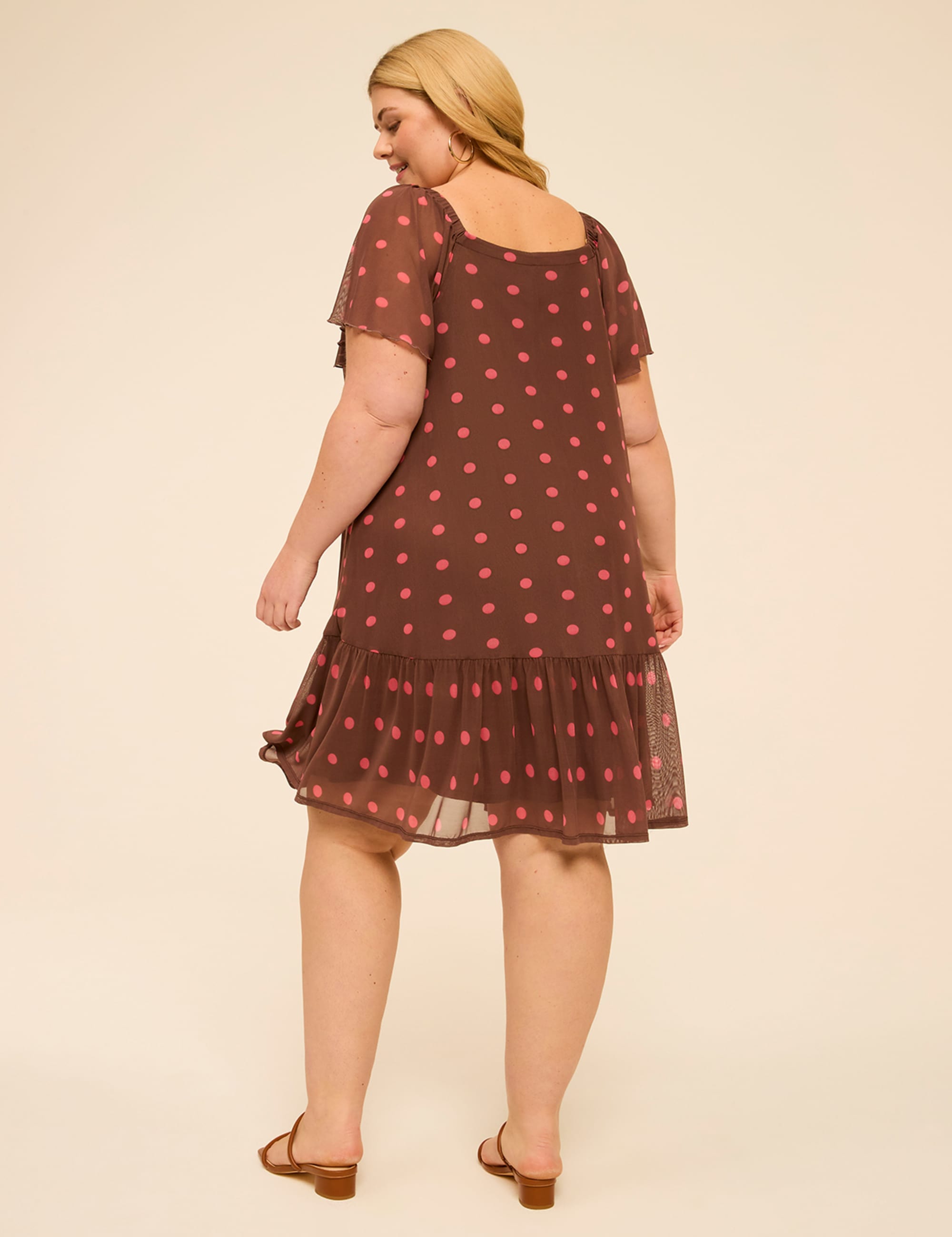 Flutter-Sleeve Open-Neck Swing Dress