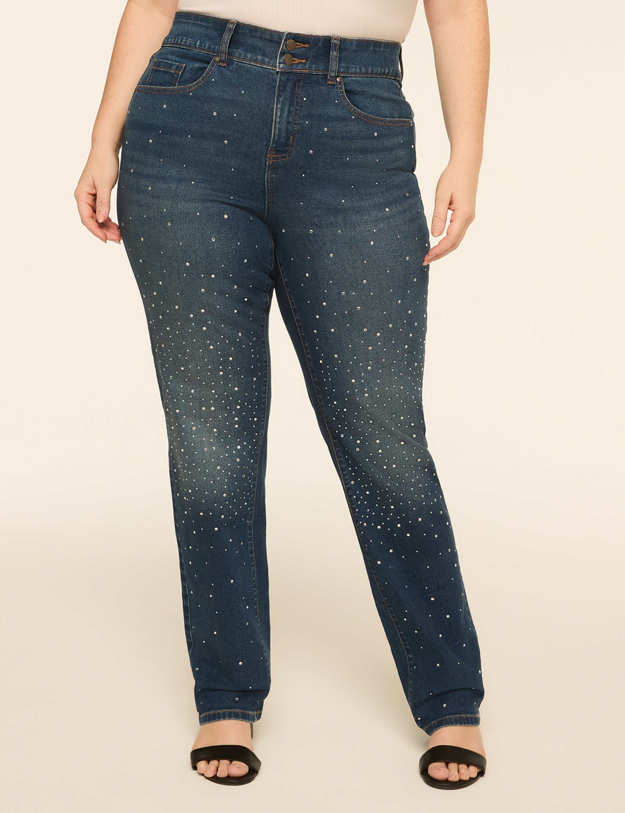 Fit High-Rise Embellished Straight Leg Jean