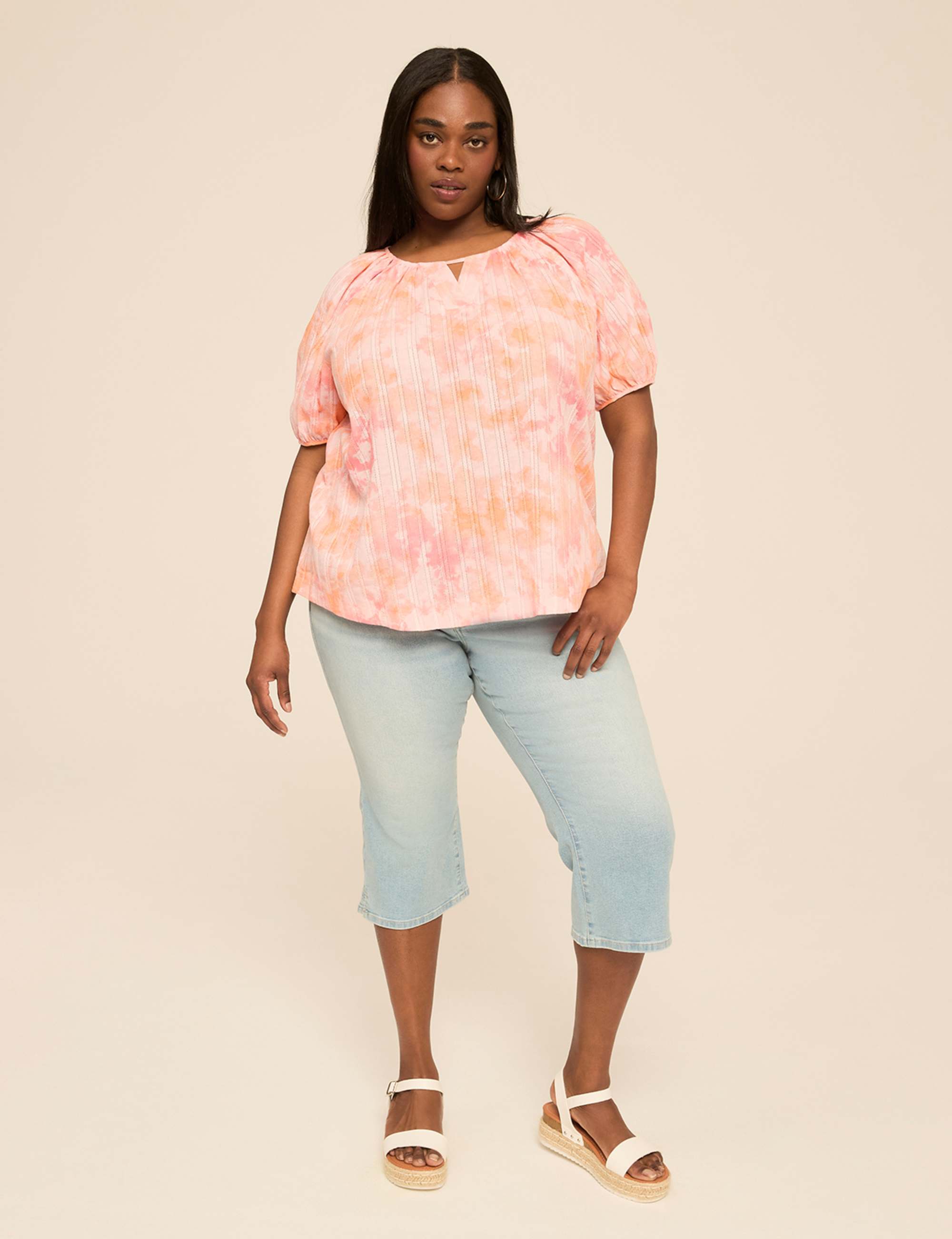 Puff-Sleeve Keyhole Top