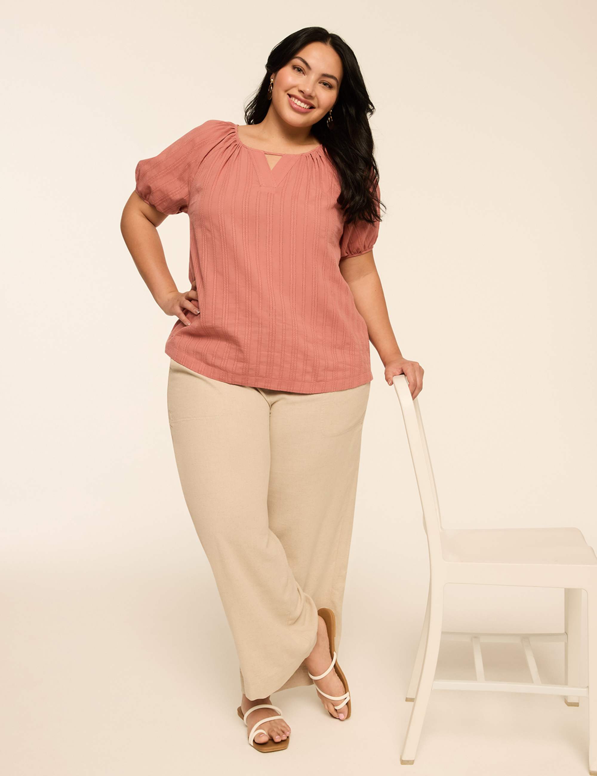 Puff-Sleeve Keyhole Top