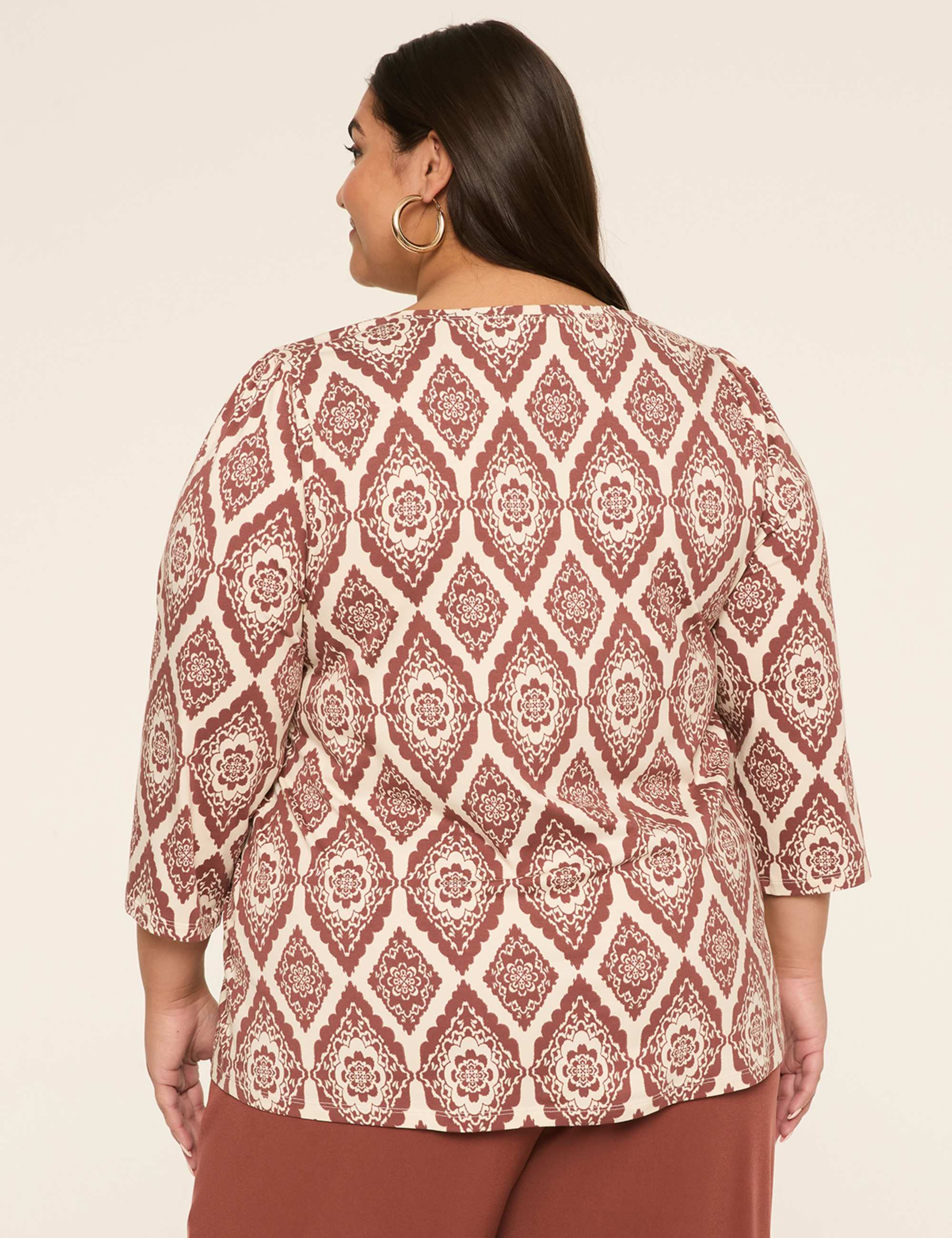 3/4-Sleeve Notch-Neck Keyhole Tee