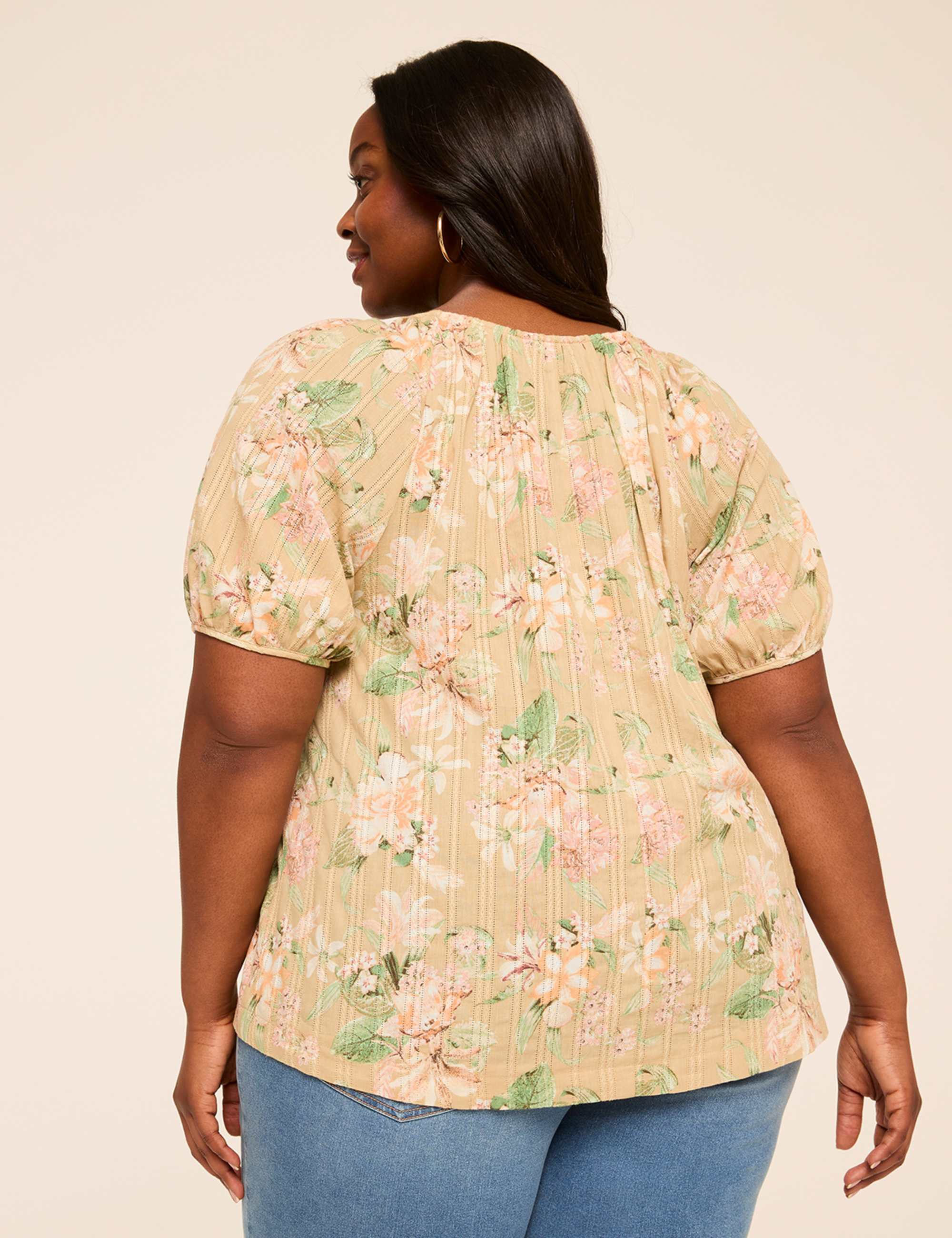 Puff-Sleeve Keyhole Top