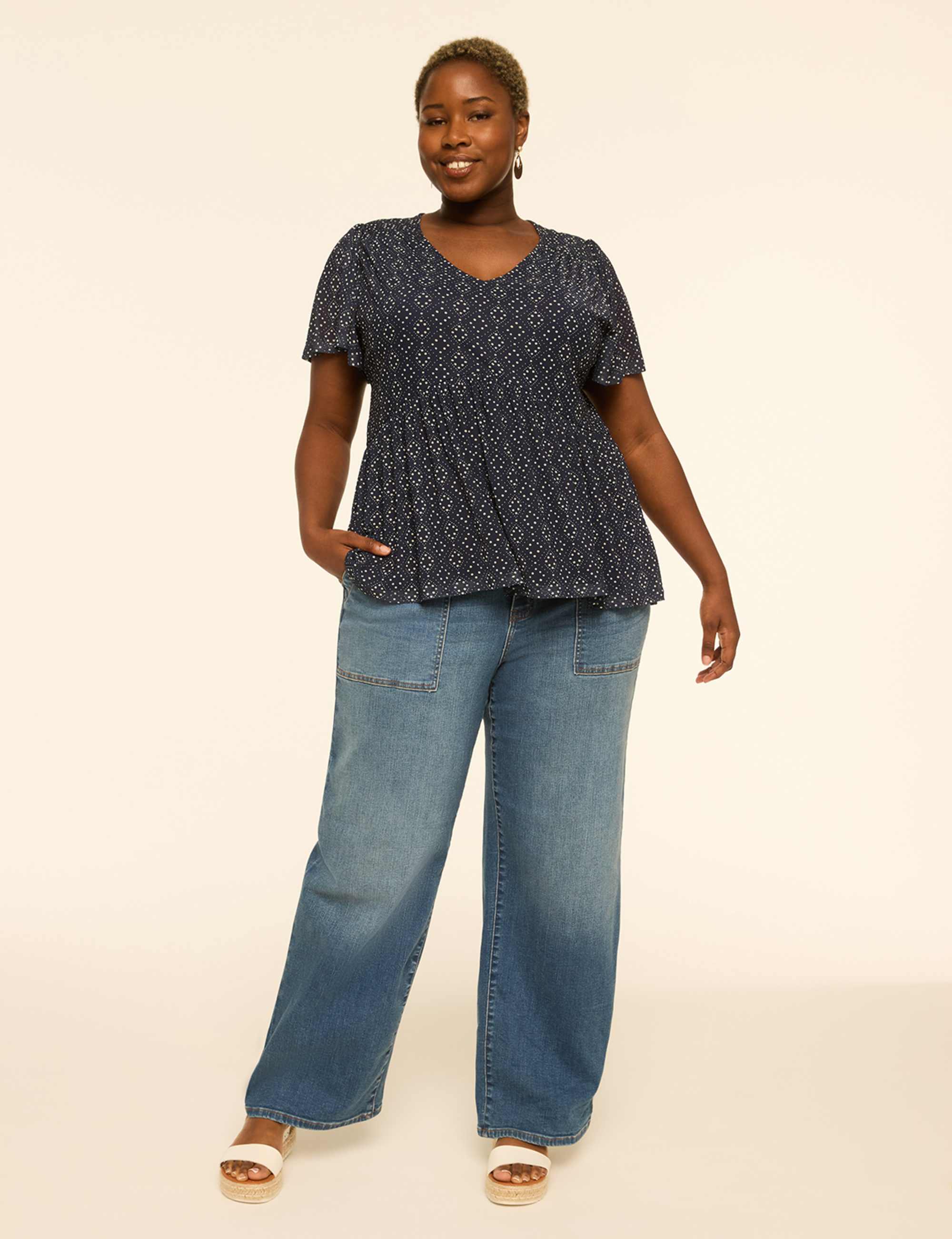 Flutter-Sleeve Mesh Peplum Top