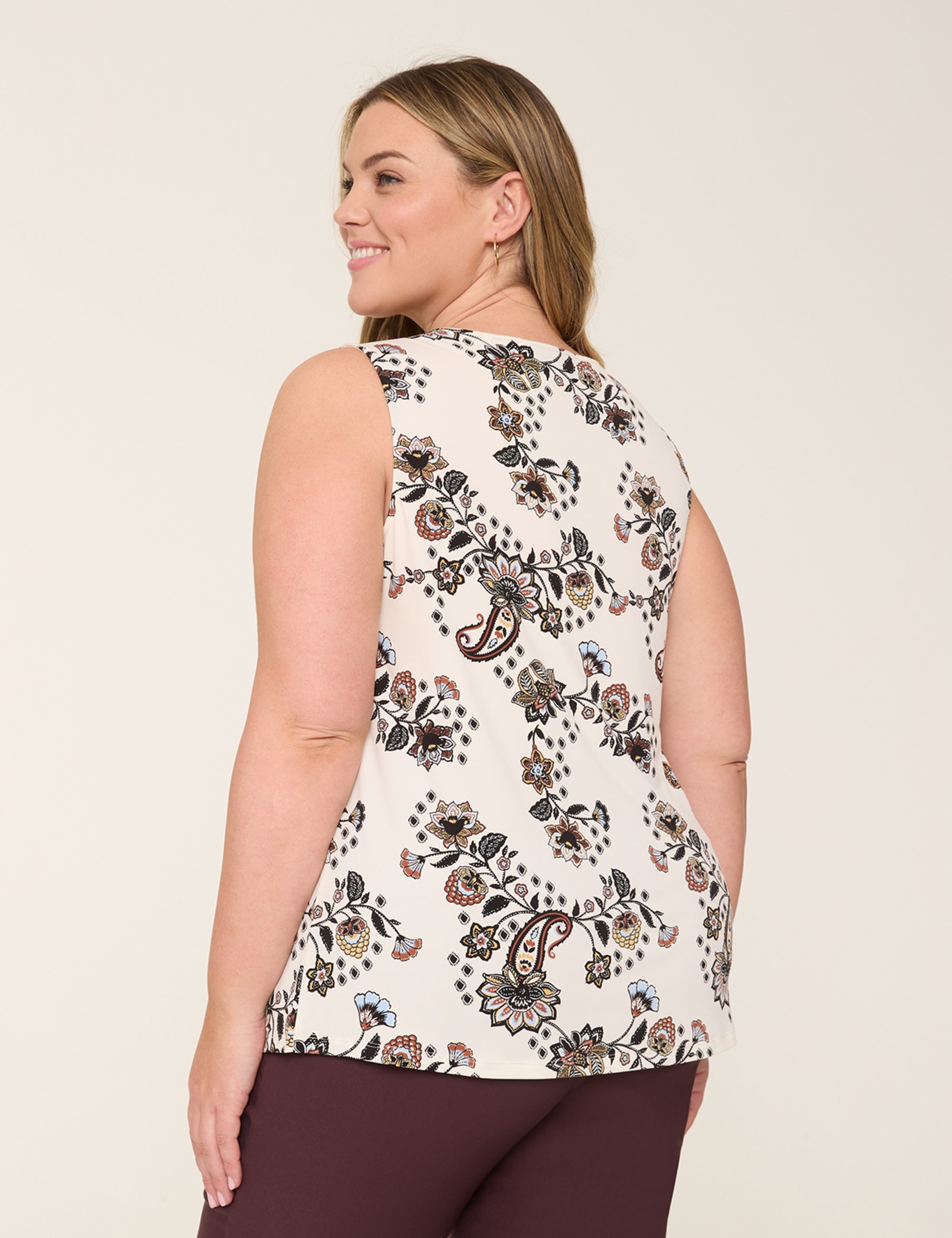 Swing Sleeveless Pleat-Front Top