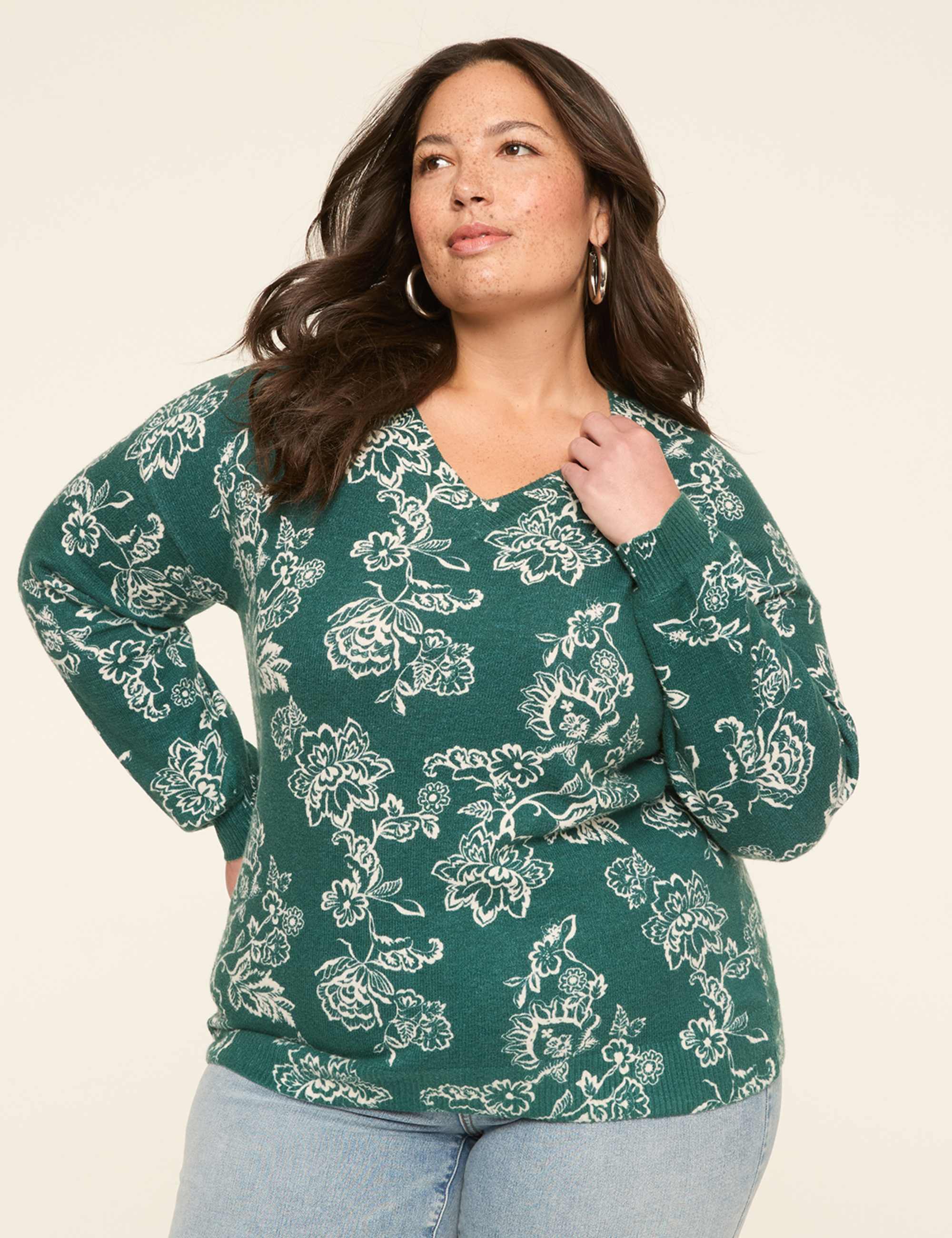 Long-Sleeve V-Neck Pullover Sweater
