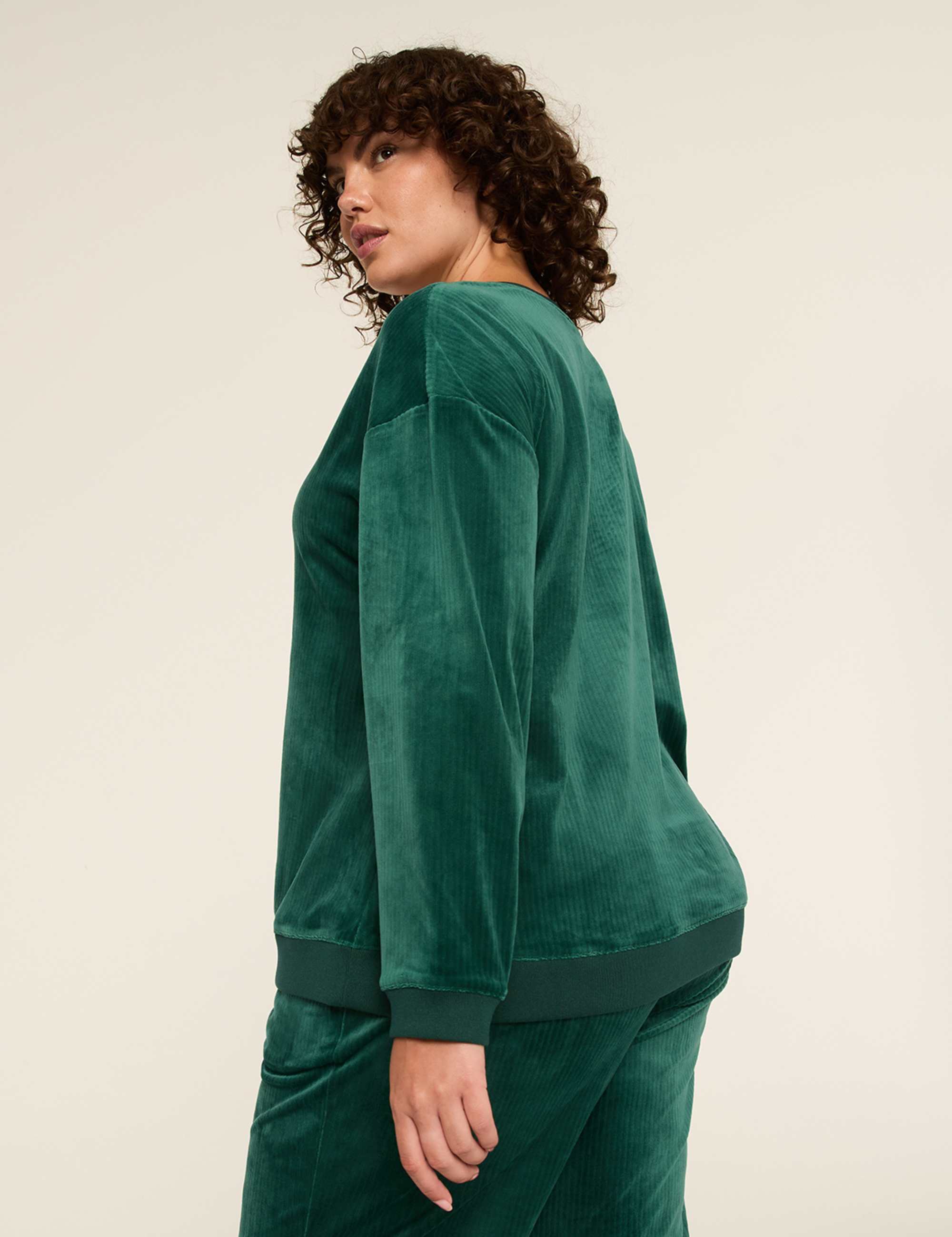 LIVI Ribbed Velour V-Neck Sweatshirt