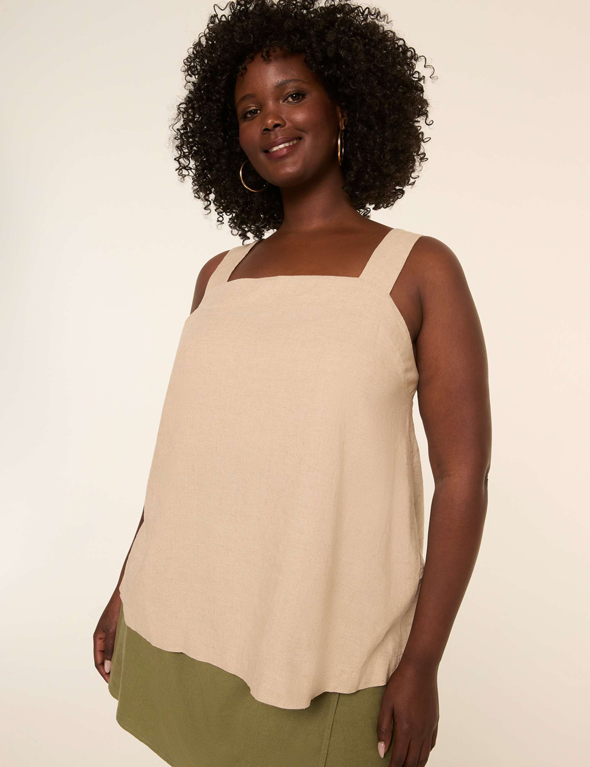 Square-Neck Linen-Blend Tank