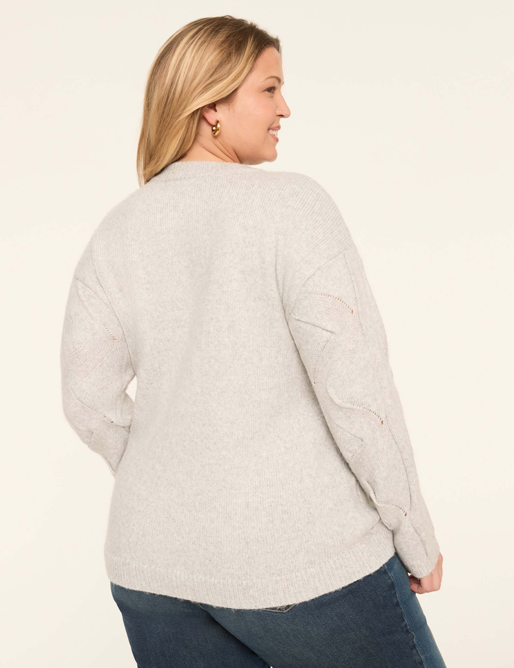 Relaxed Pointelle-Stitch Pullover Sweater