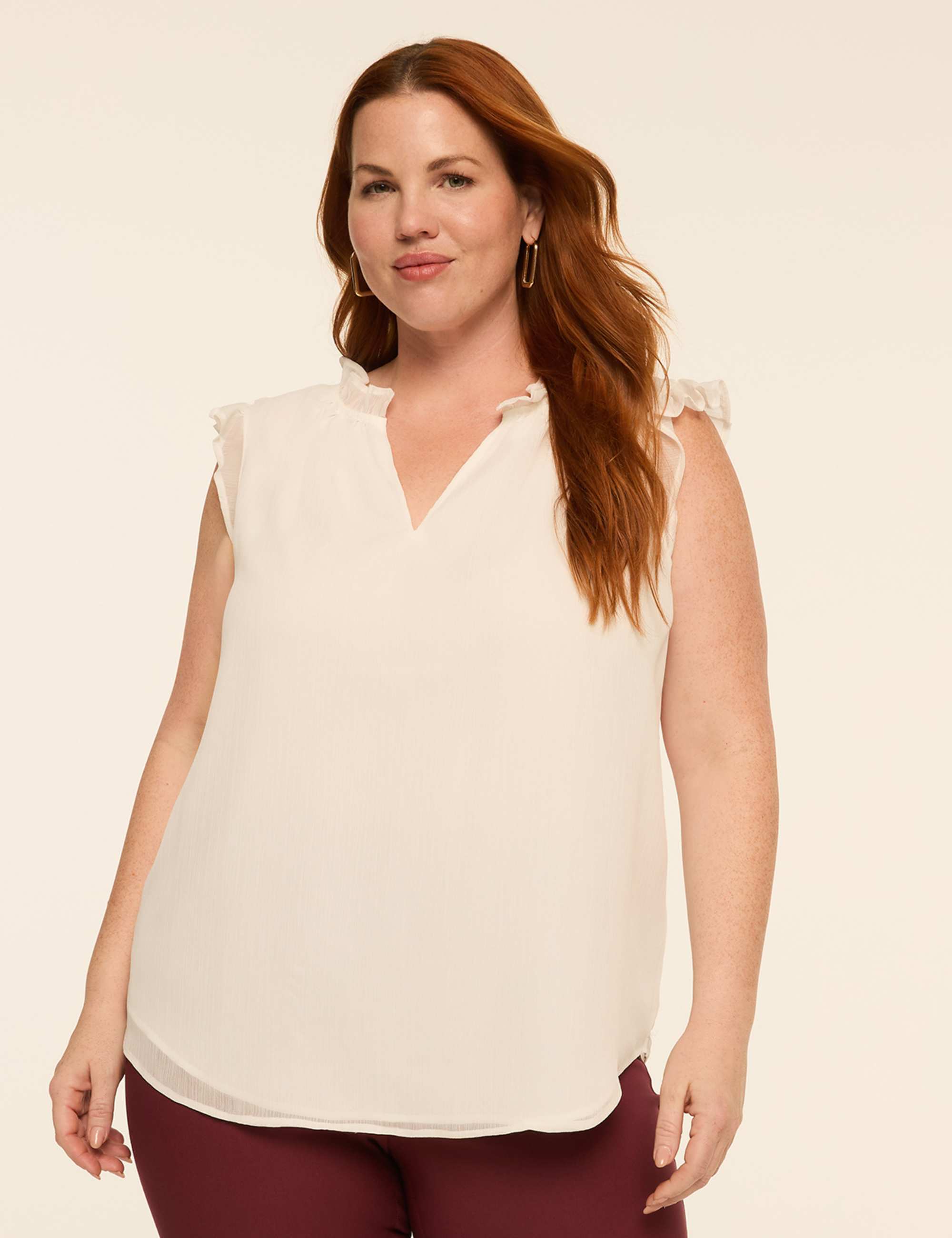 Ruffle-Sleeve Split-Neck Popover Blouse
