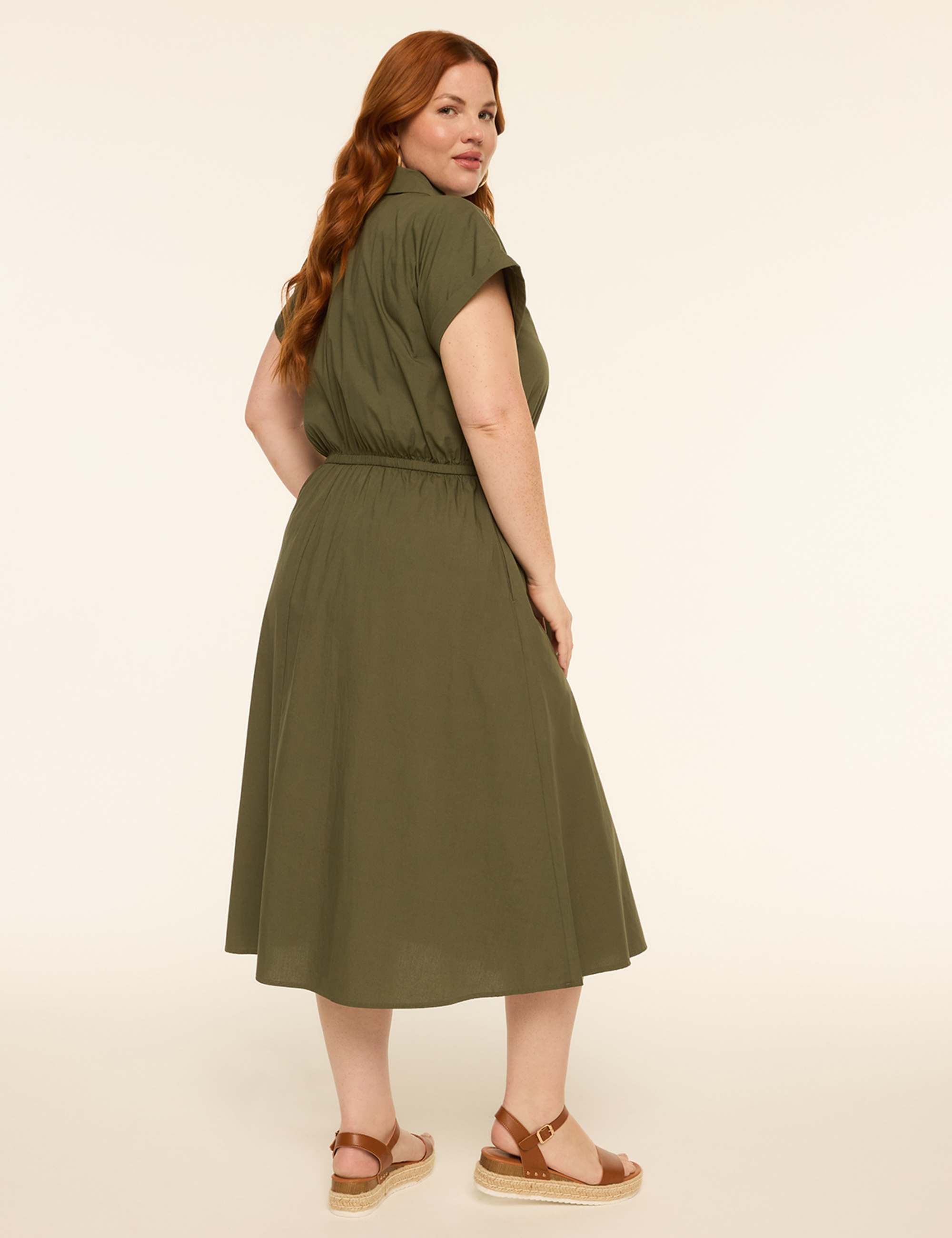 Collared Button-Front Midi Dress