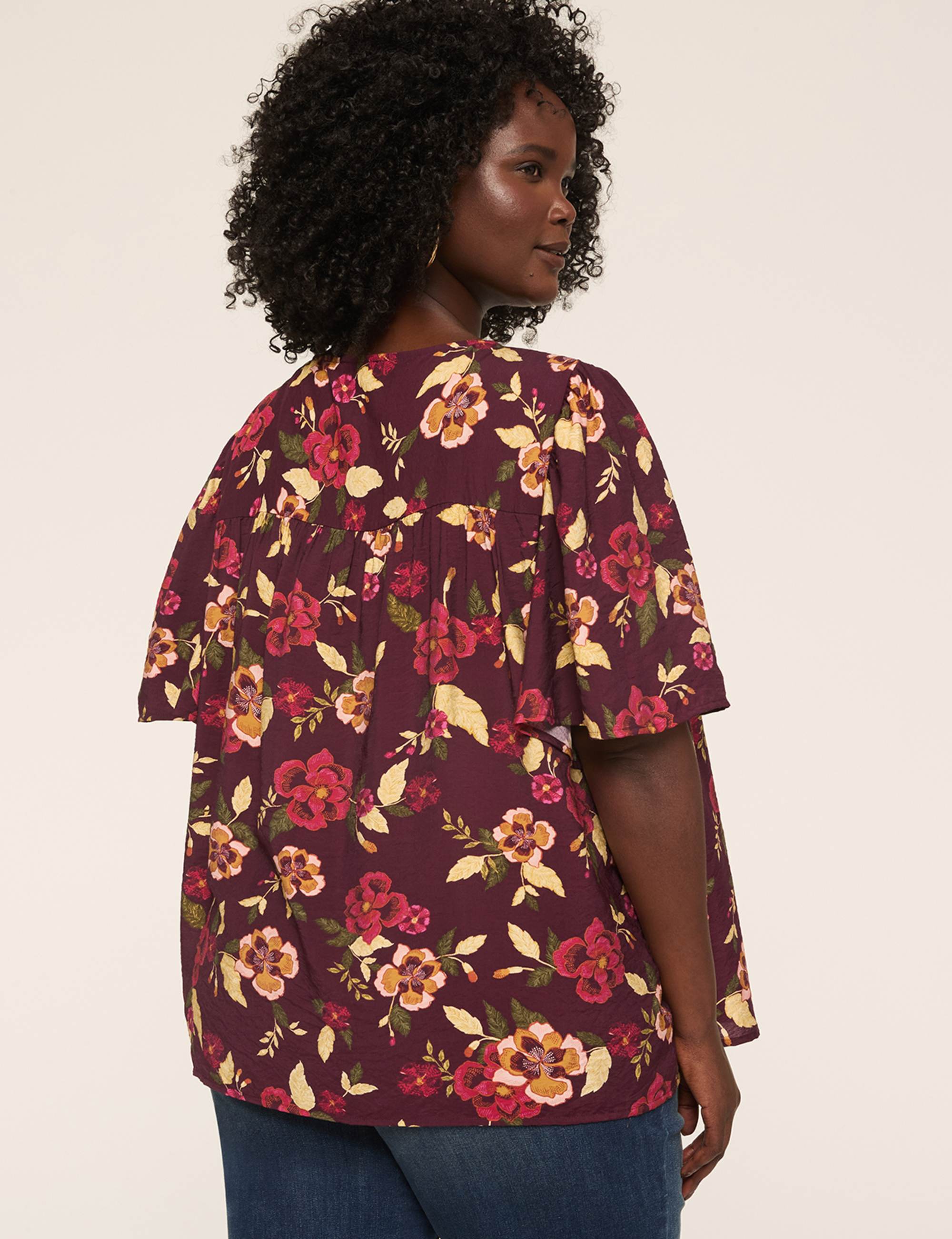 Swing Circle-Sleeve Popover Blouse