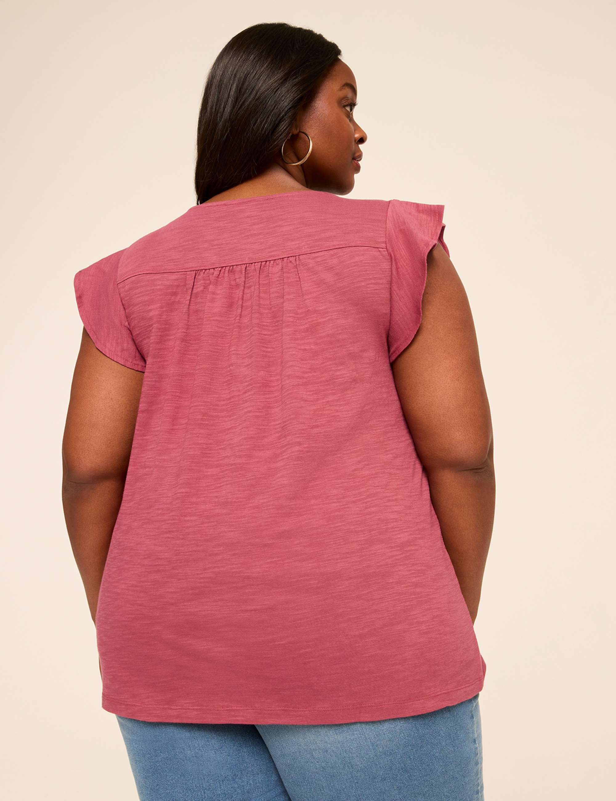 Flutter-Sleeve Lace-Trim Top
