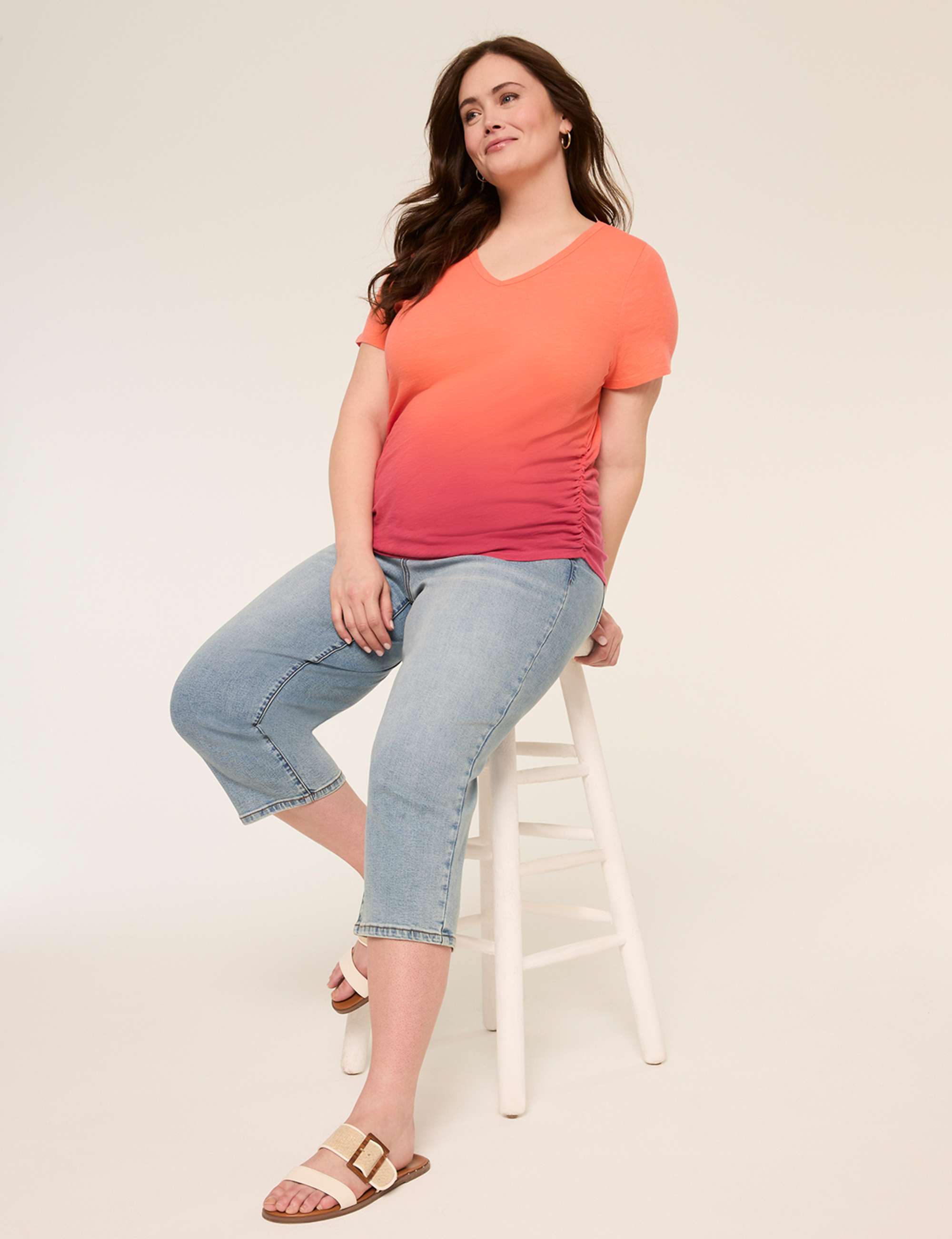 Short-Sleeve V-Neck Side-Ruched Tee