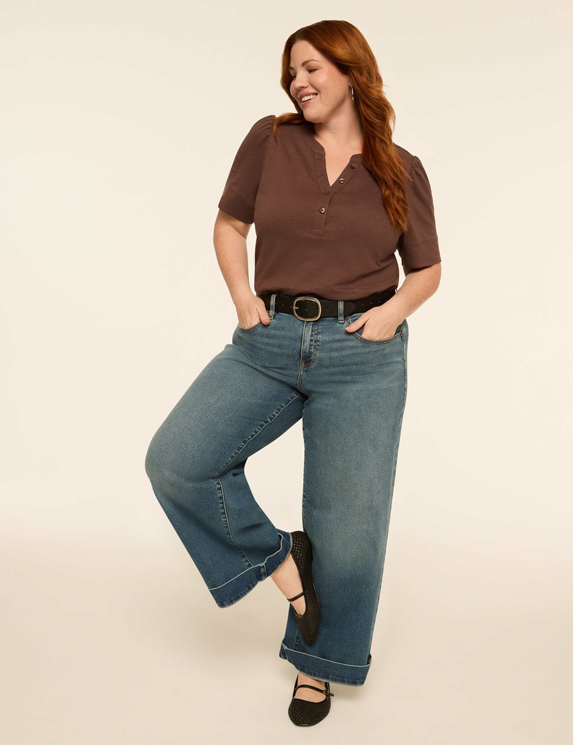Puff-Sleeve Henley Tee