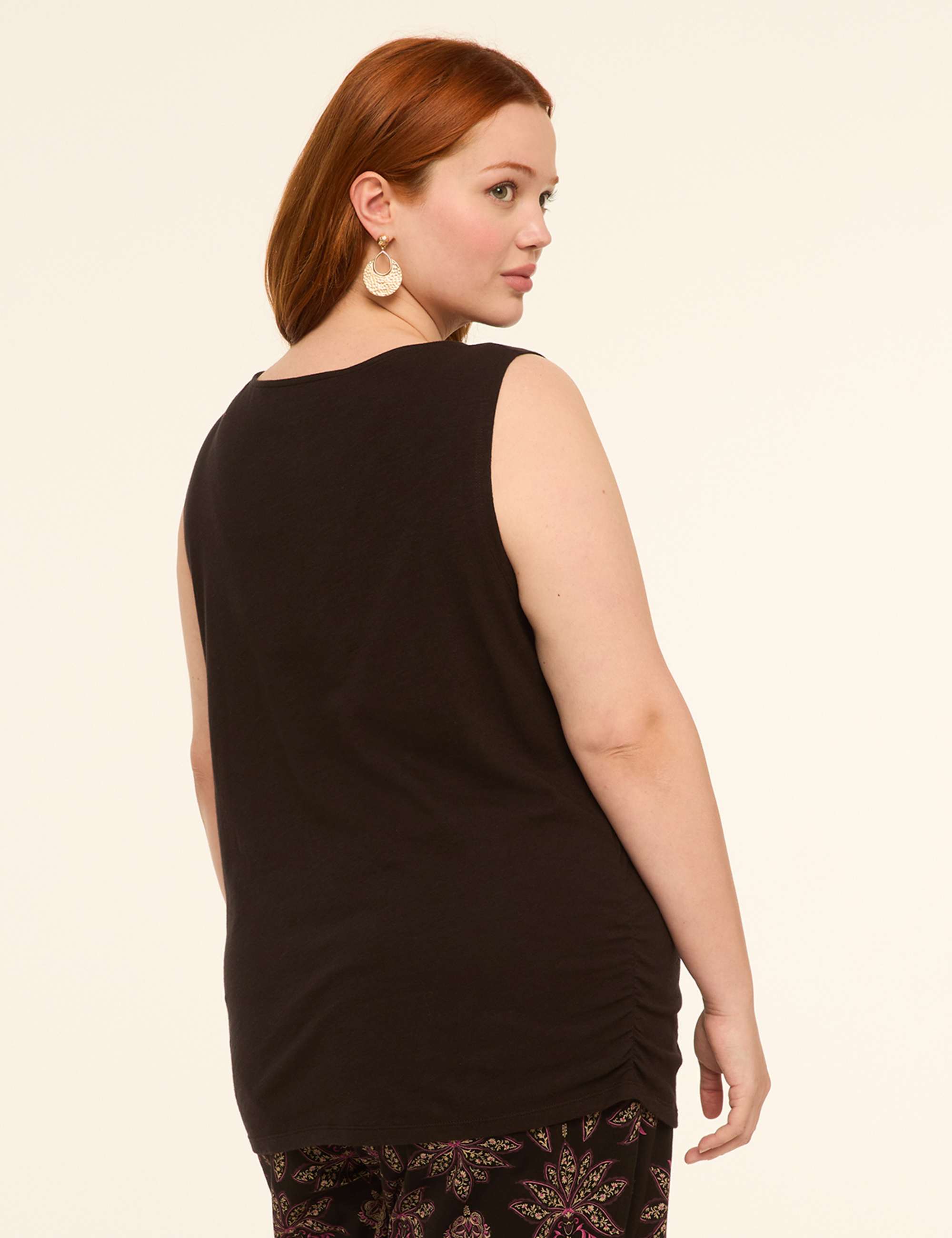 Sleeveless Boatneck Side-Ruched Top