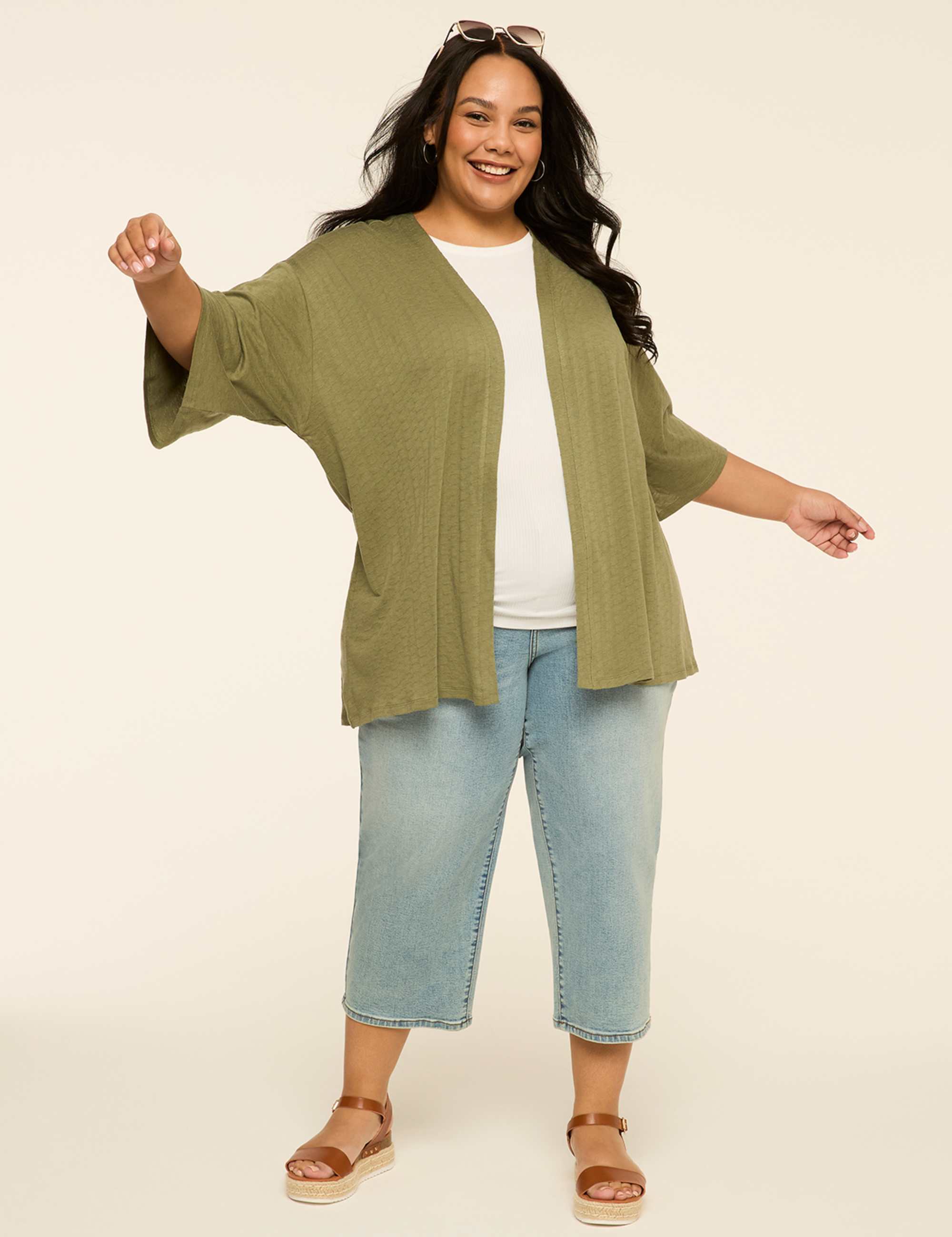 Elbow-Sleeve Open-Front Overpiece