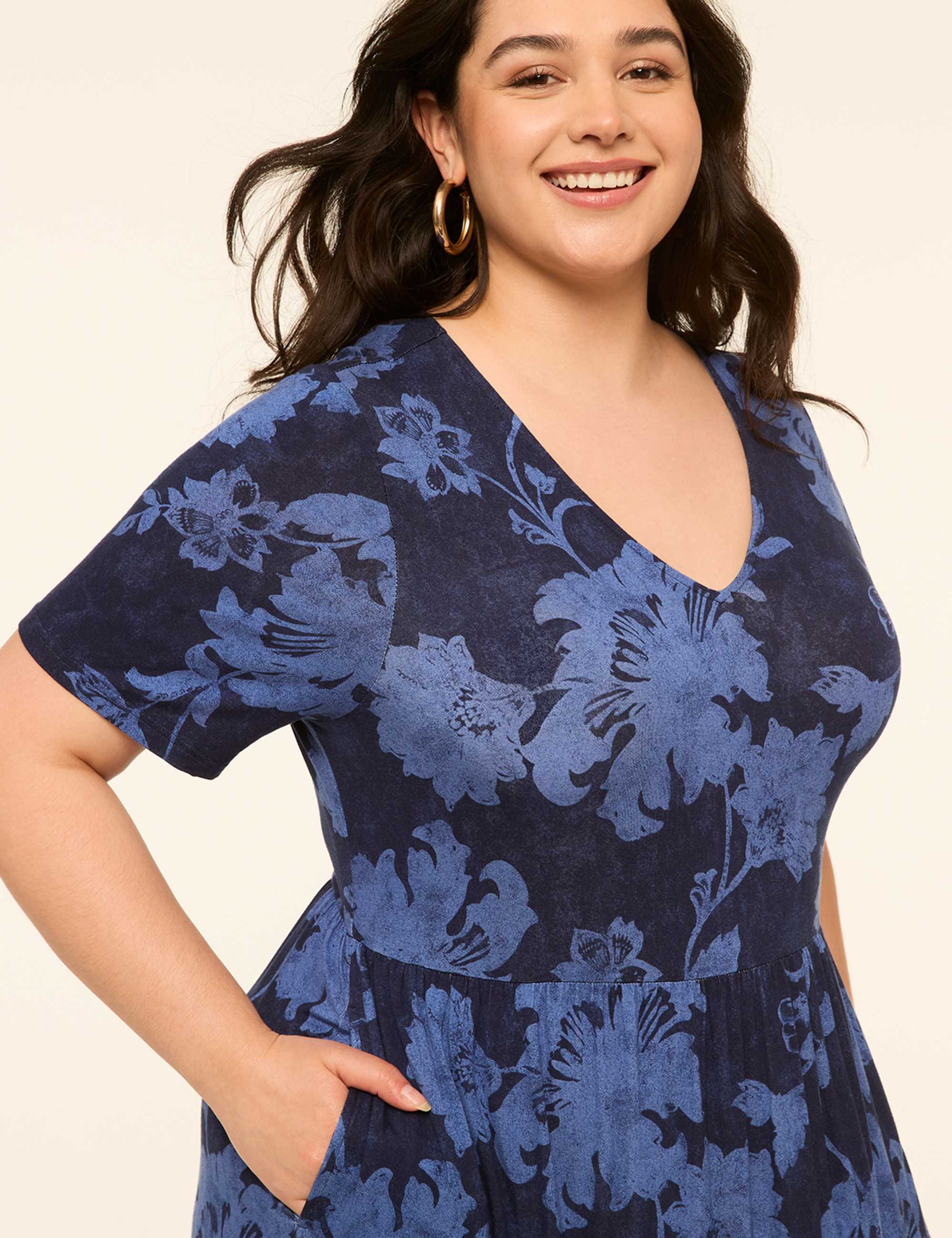 Short-Sleeve V-Neck Midi Dress