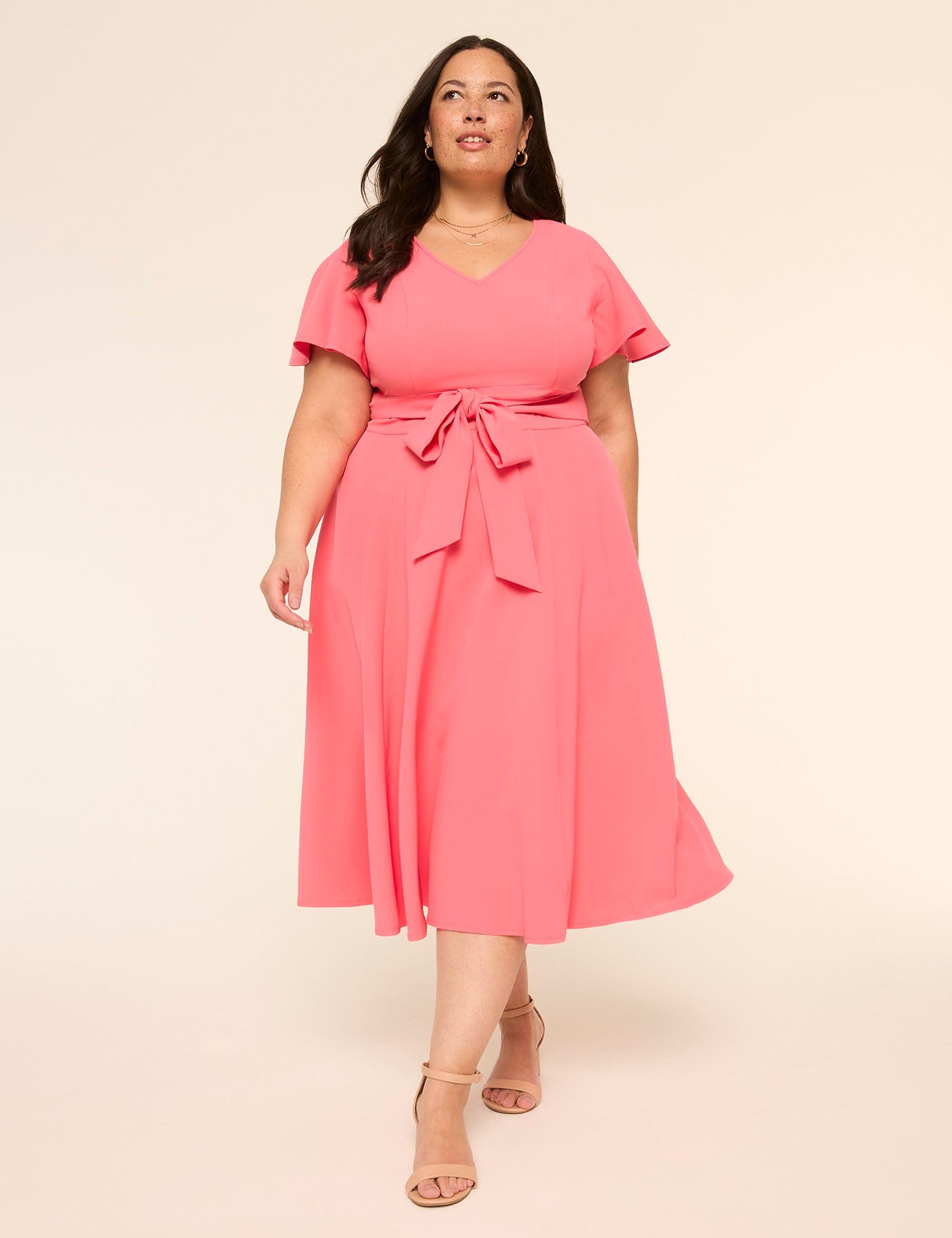 Lena V-Neck Level-Hem Midi Dress