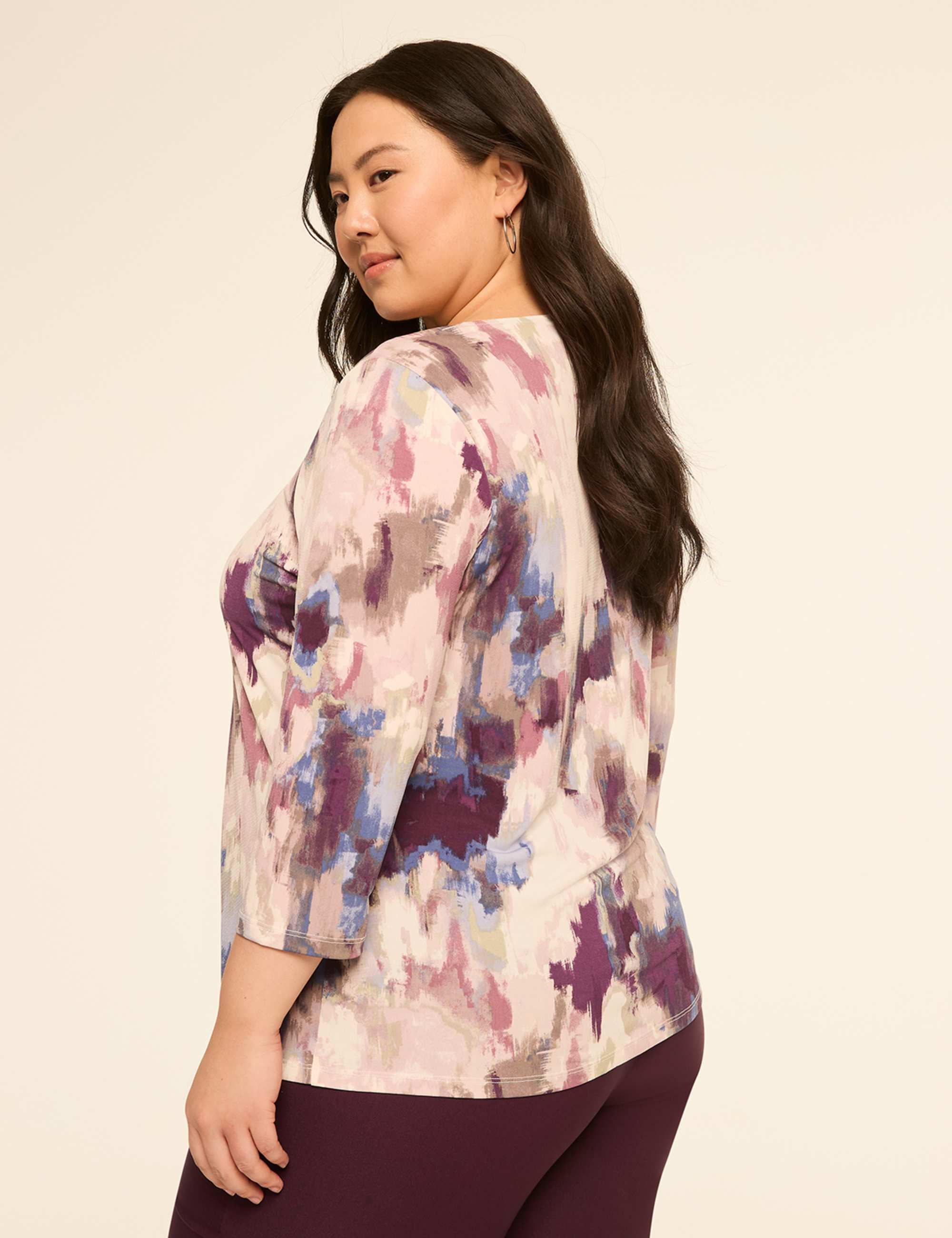 Swing 3/4-Sleeve Pleat-Front Top