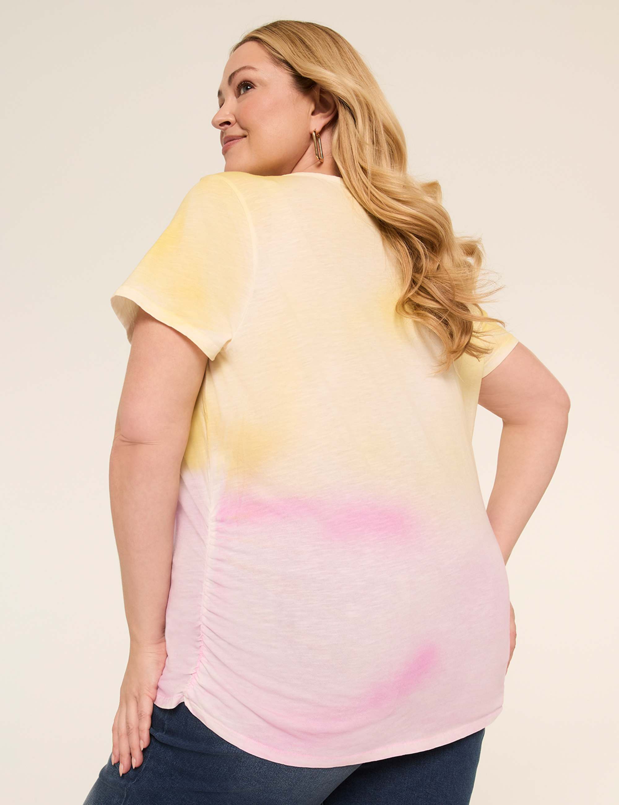 Short-Sleeve V-Neck Side-Ruched Tee