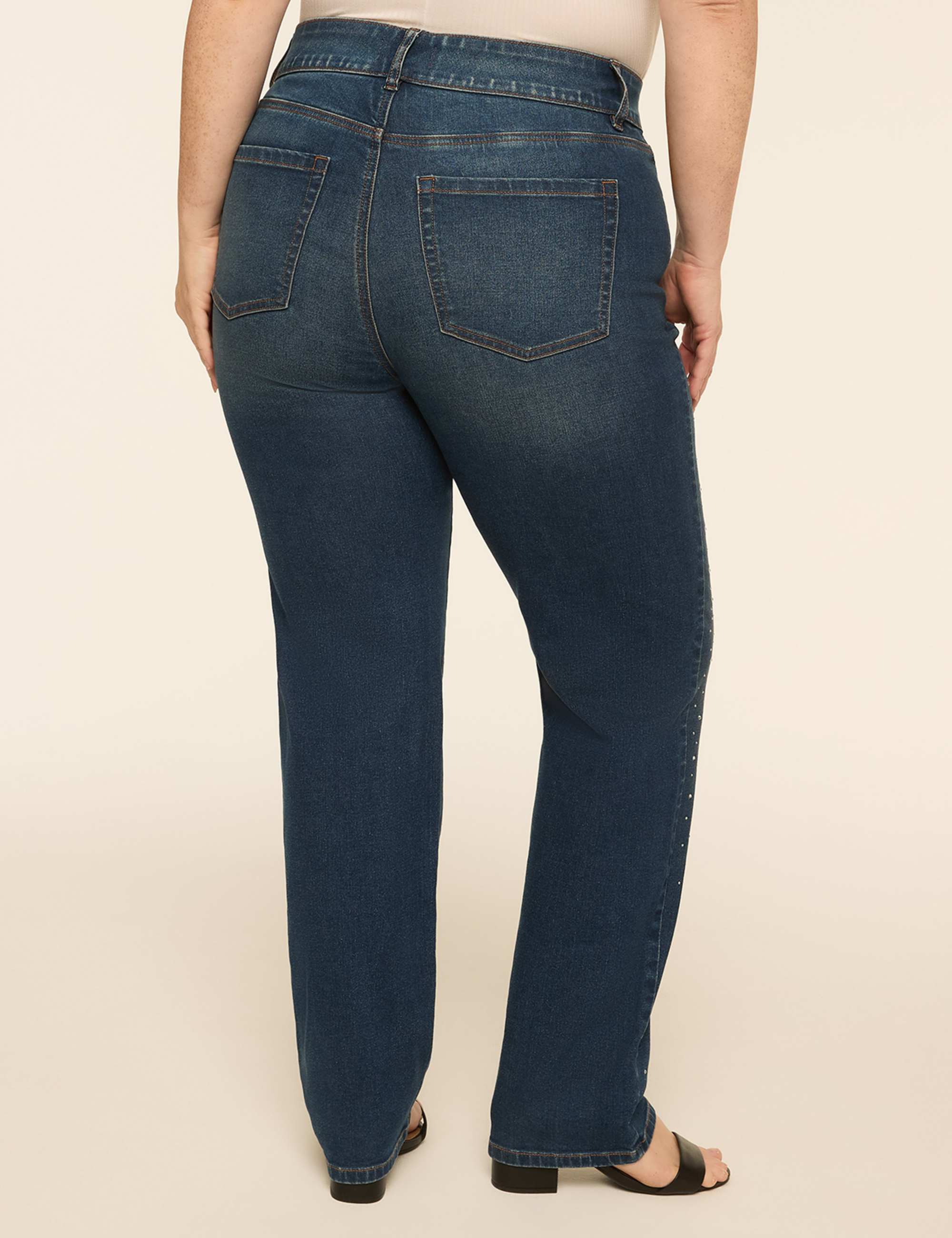 Fit High-Rise Embellished Straight Leg Jean