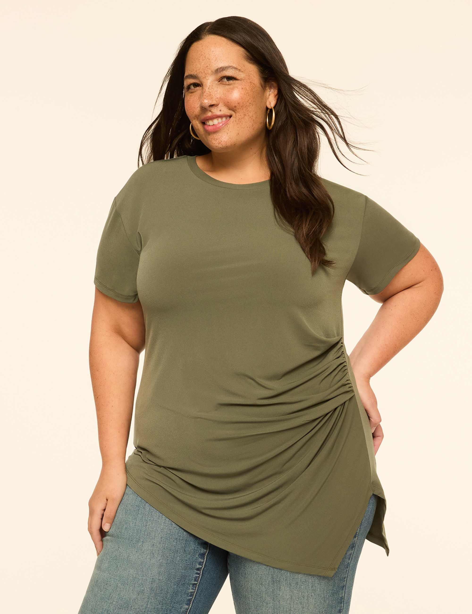 Side-Ruched Asymmetrical-Hem Top