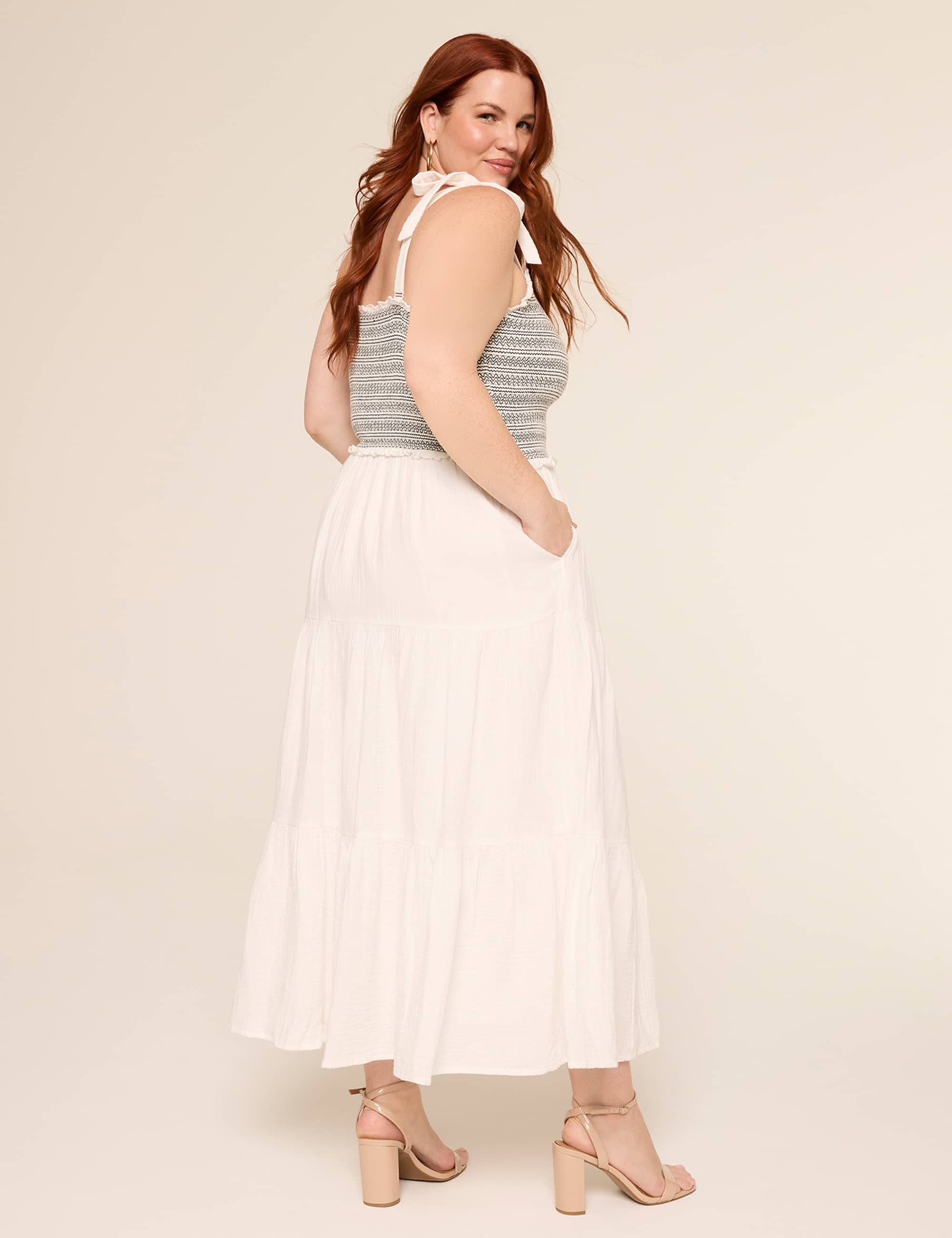 Tie-Strap Smocked-Bodice Maxi Dress