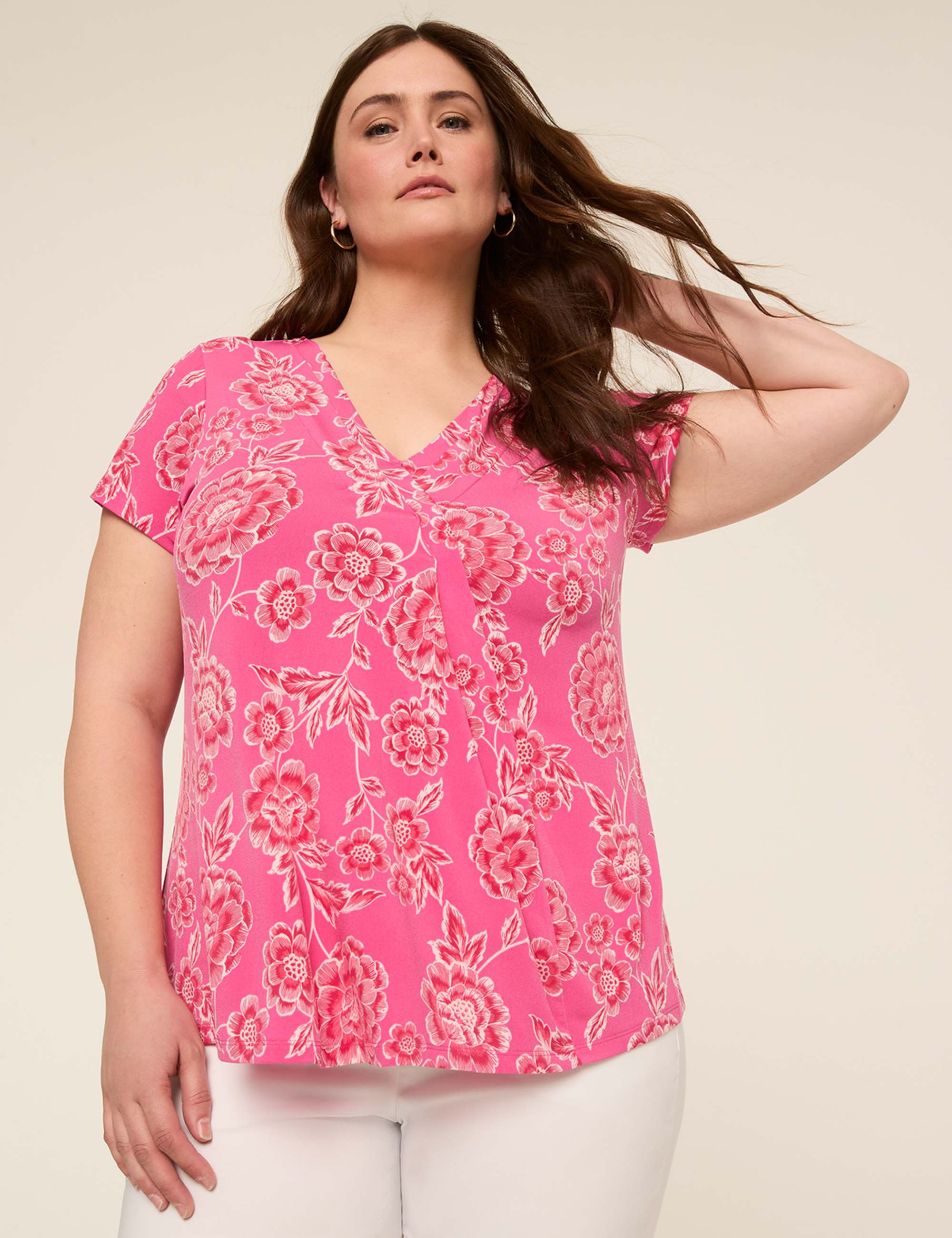 Swing Cap-Sleeve Pleat-Front Top